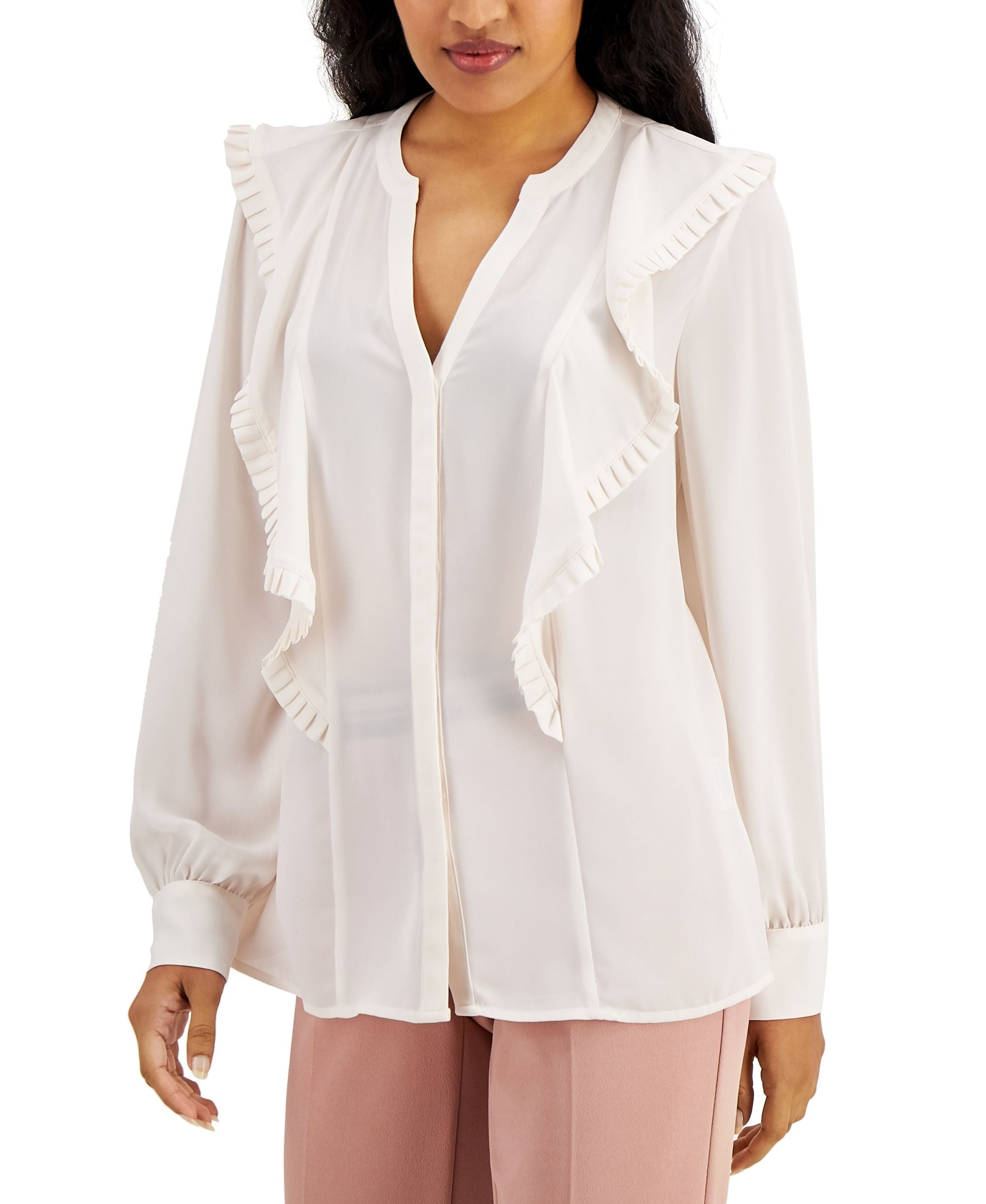 Alfani V Neck Ruffled Premium Top