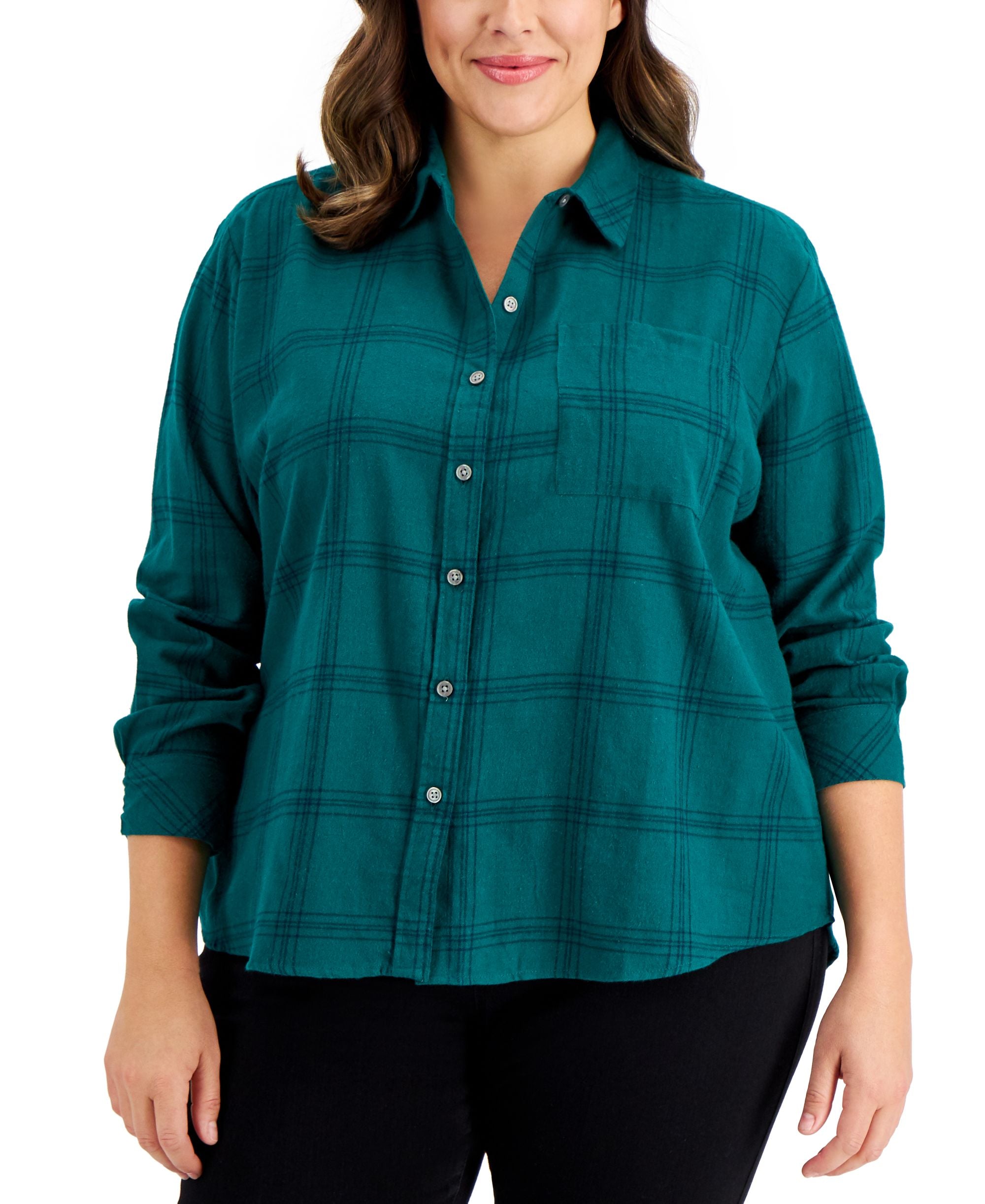 Style & Co Plus Size Plaid Cotton Modern Shirt