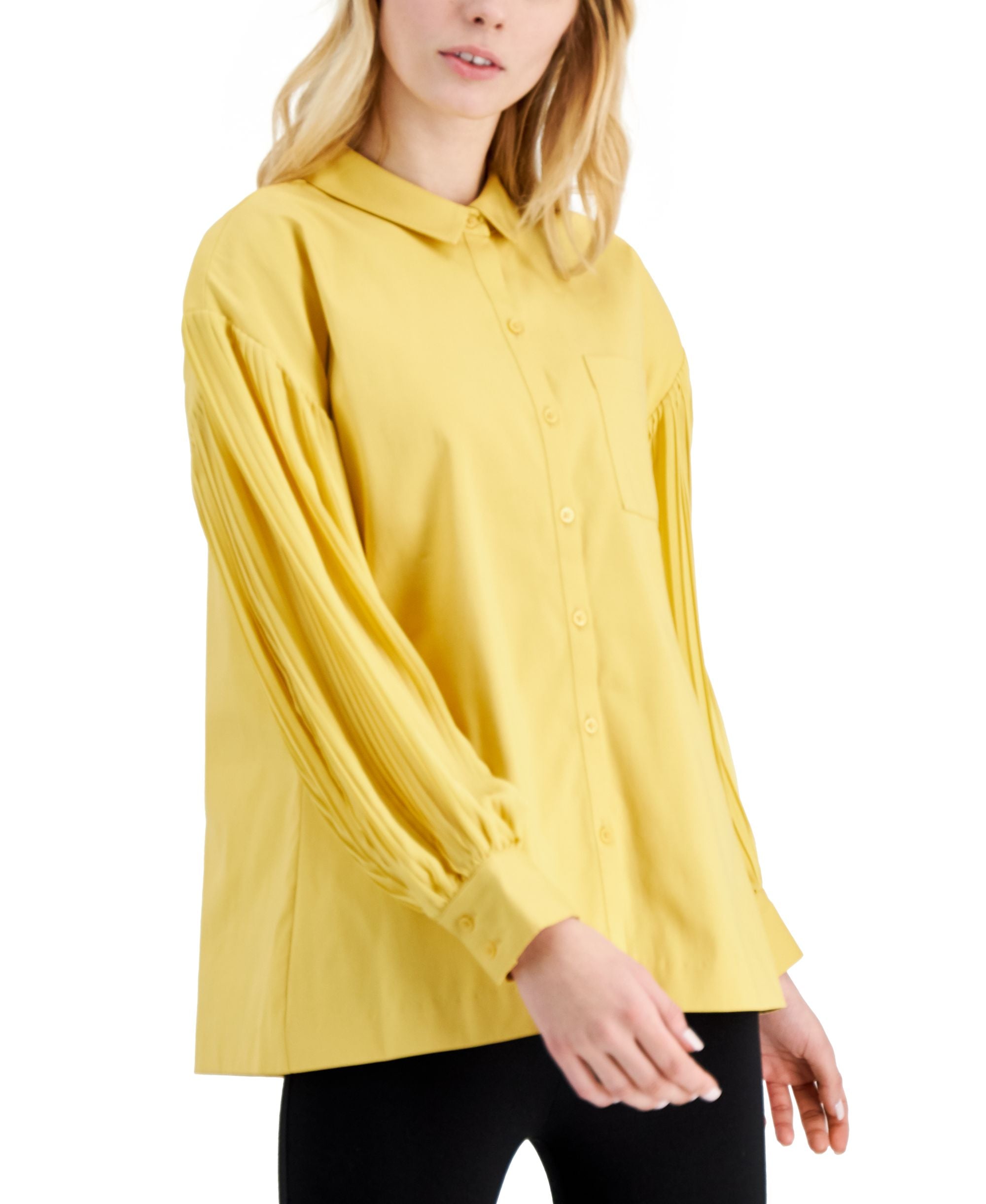 Alfani Long Pleated Sleeve Buttoned Premium Top