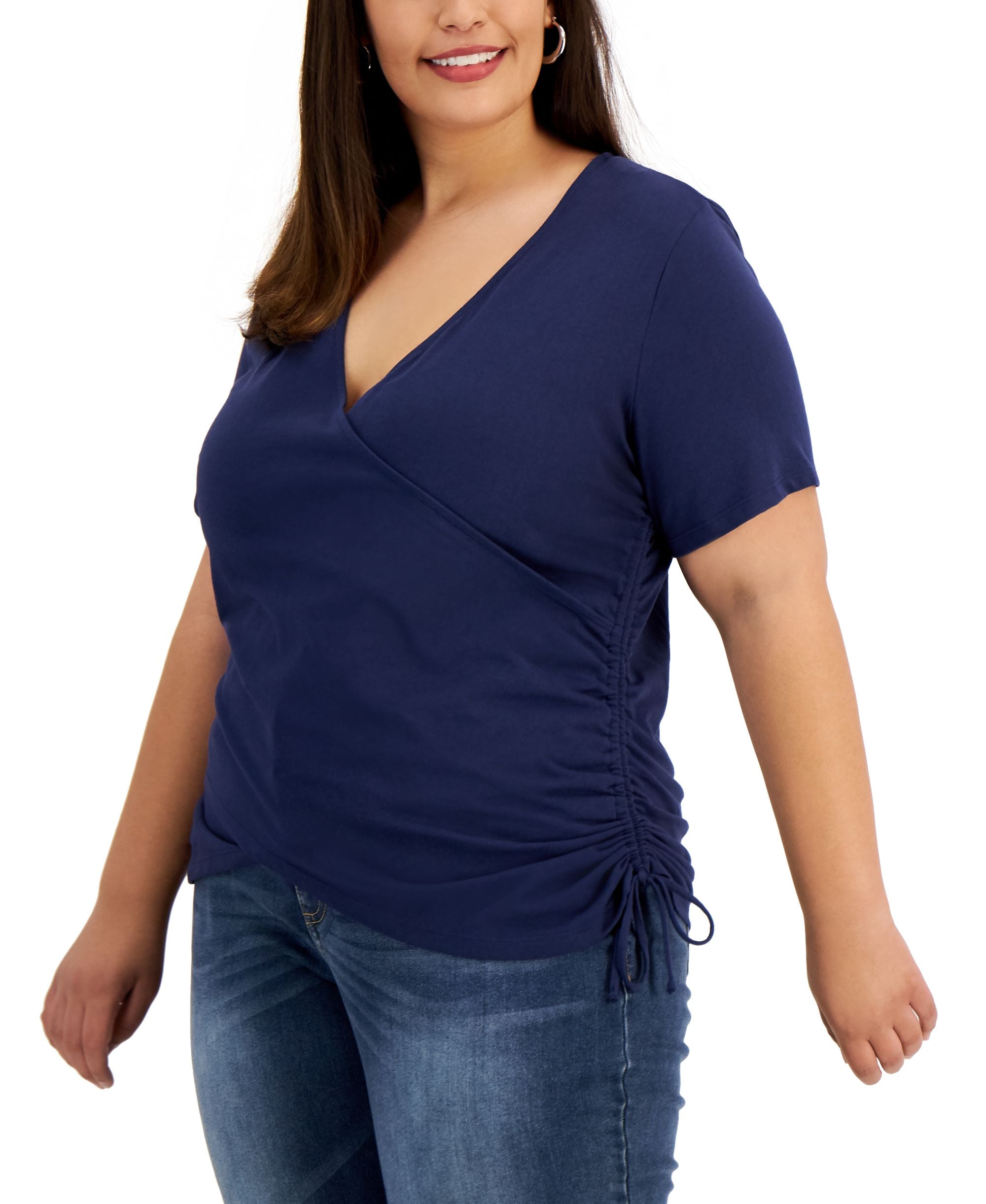 INC International Concepts Plus Size Cotton Side Ruched T-Modern Shirt