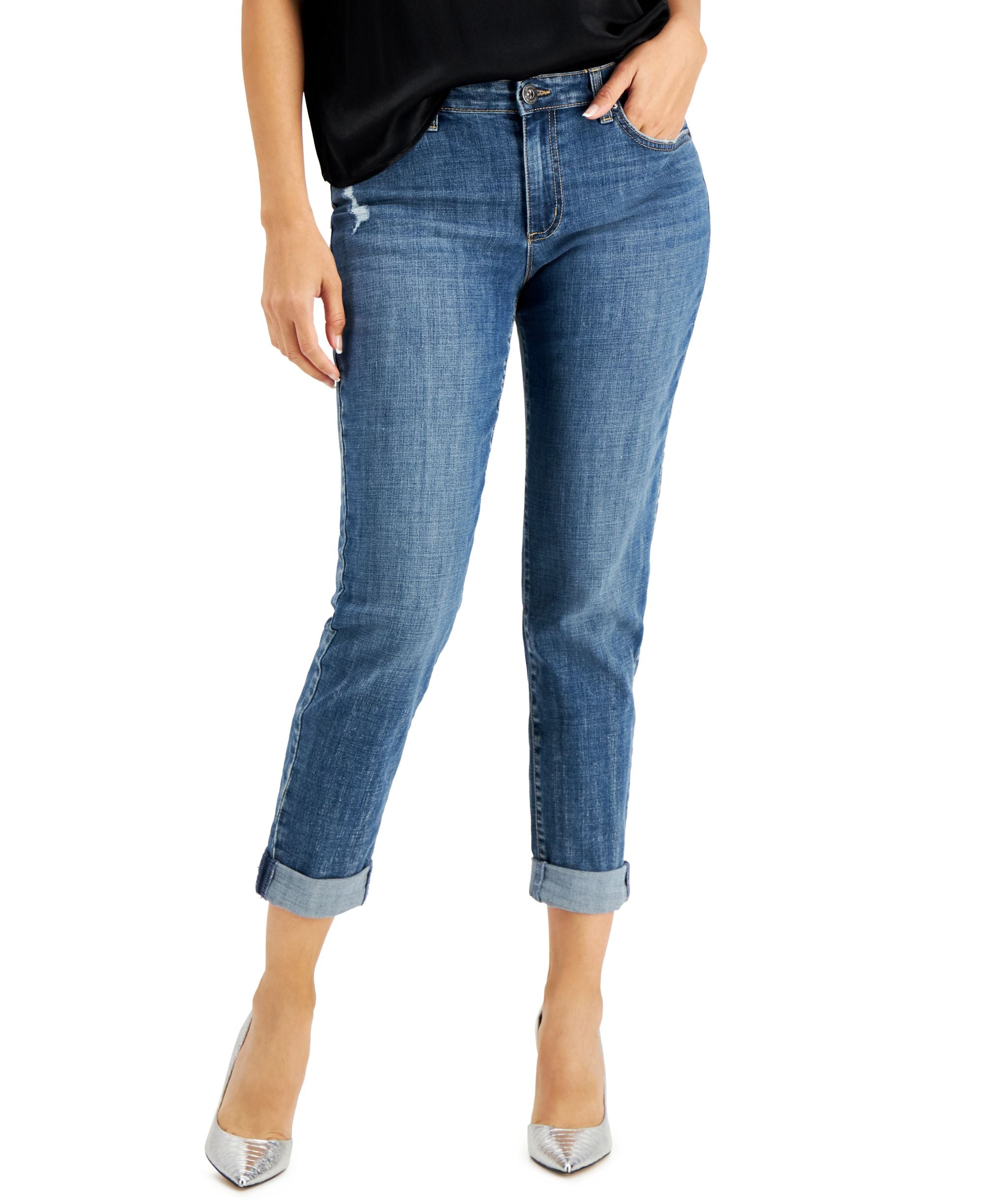 INC International Concepts Petite Cuffed Boyfriend Premium Jeans