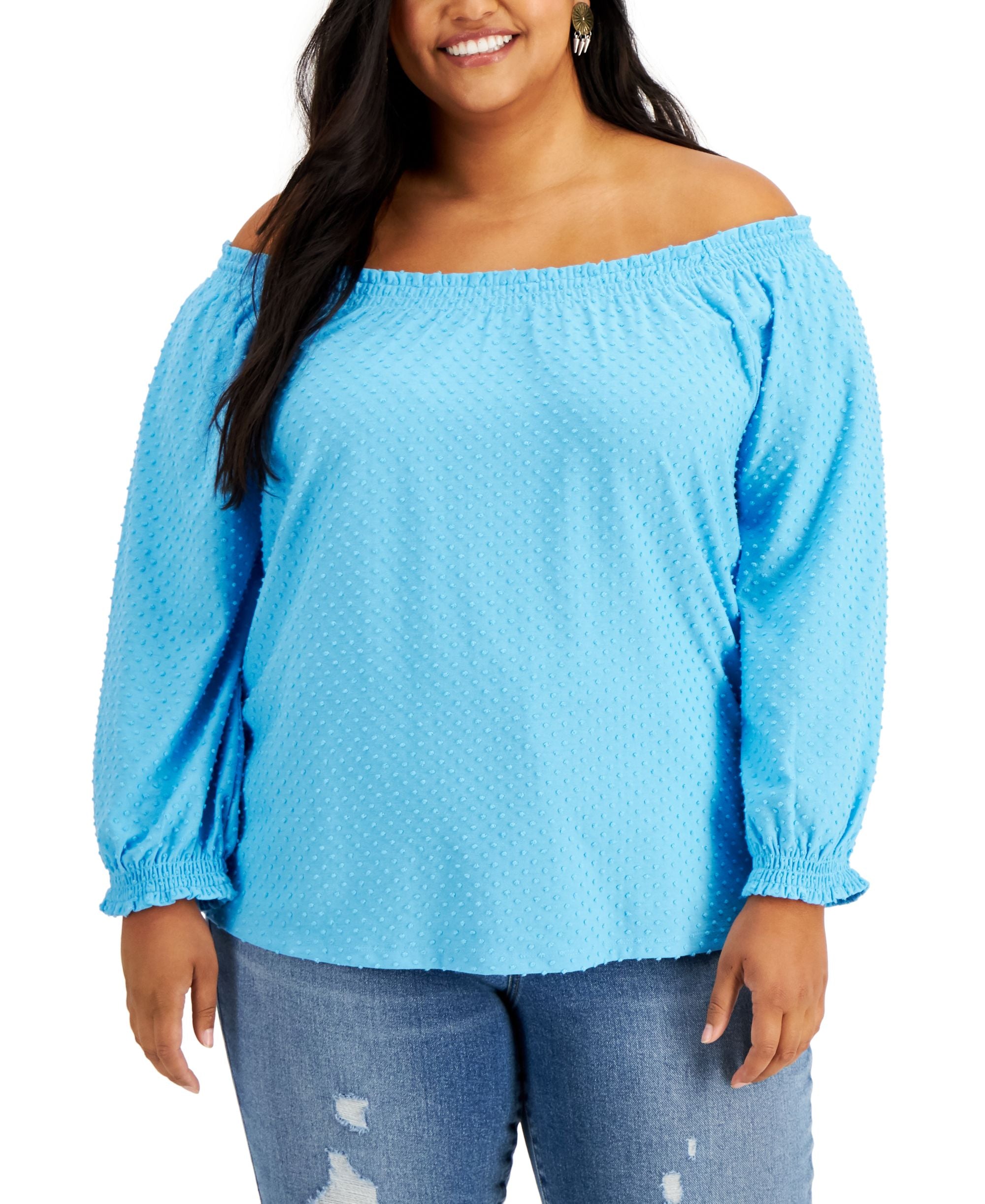 Style & Co Plus Size Clip Dot Premium Top