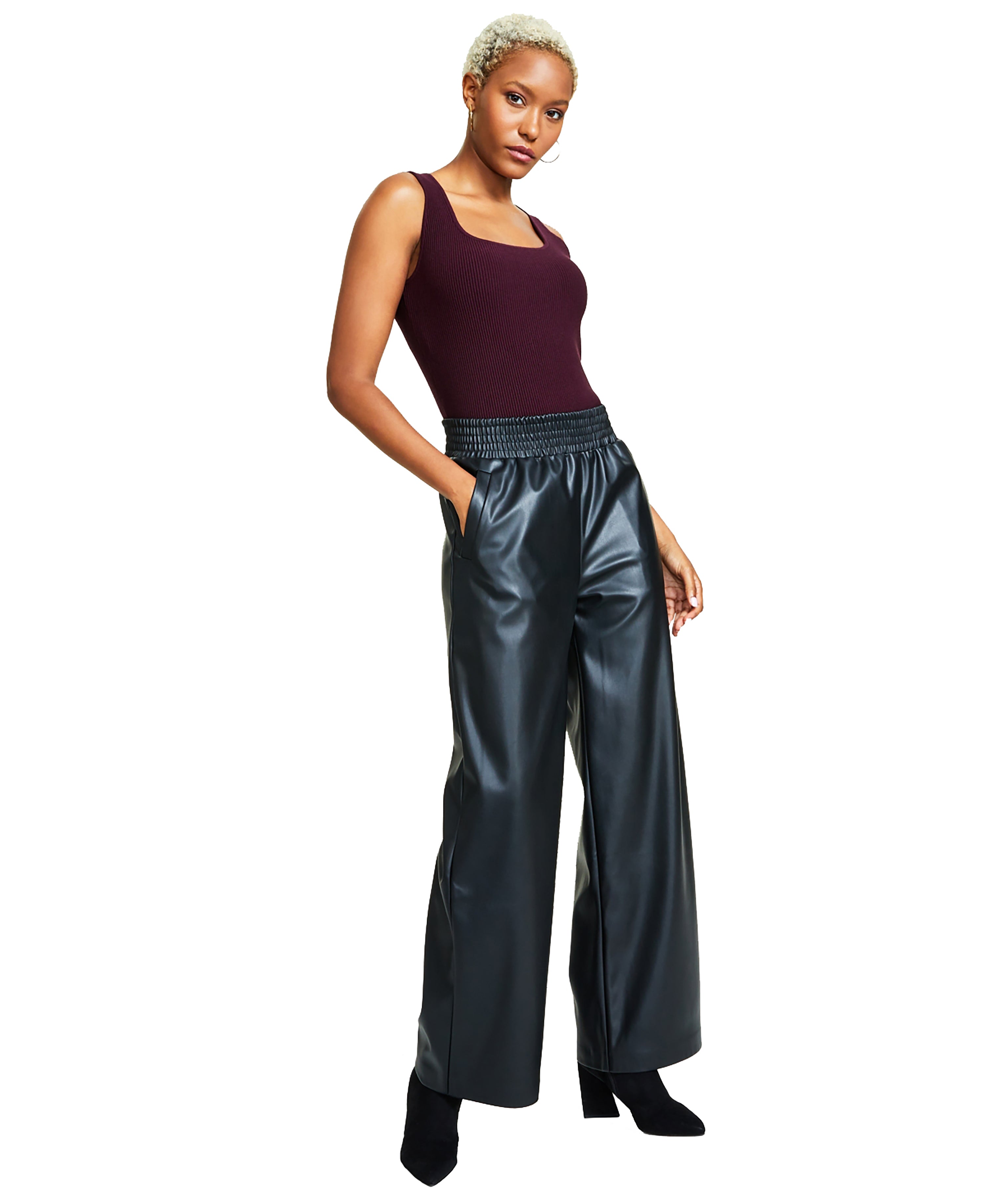 Women's Faux-Leather Wide-Leg Signature Pants