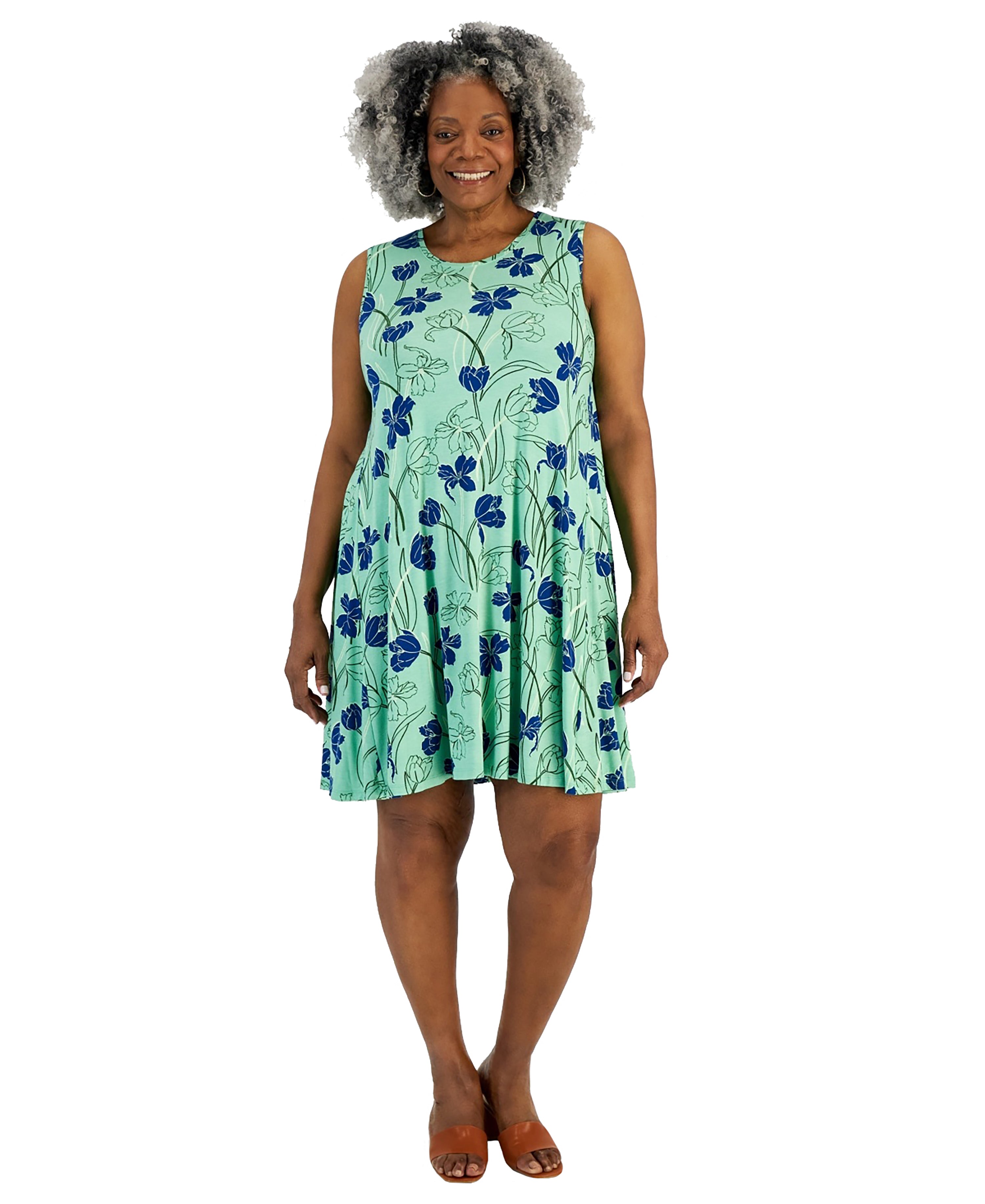 Plus Size Printed Flip-Flop Dress Tulip Green 1X