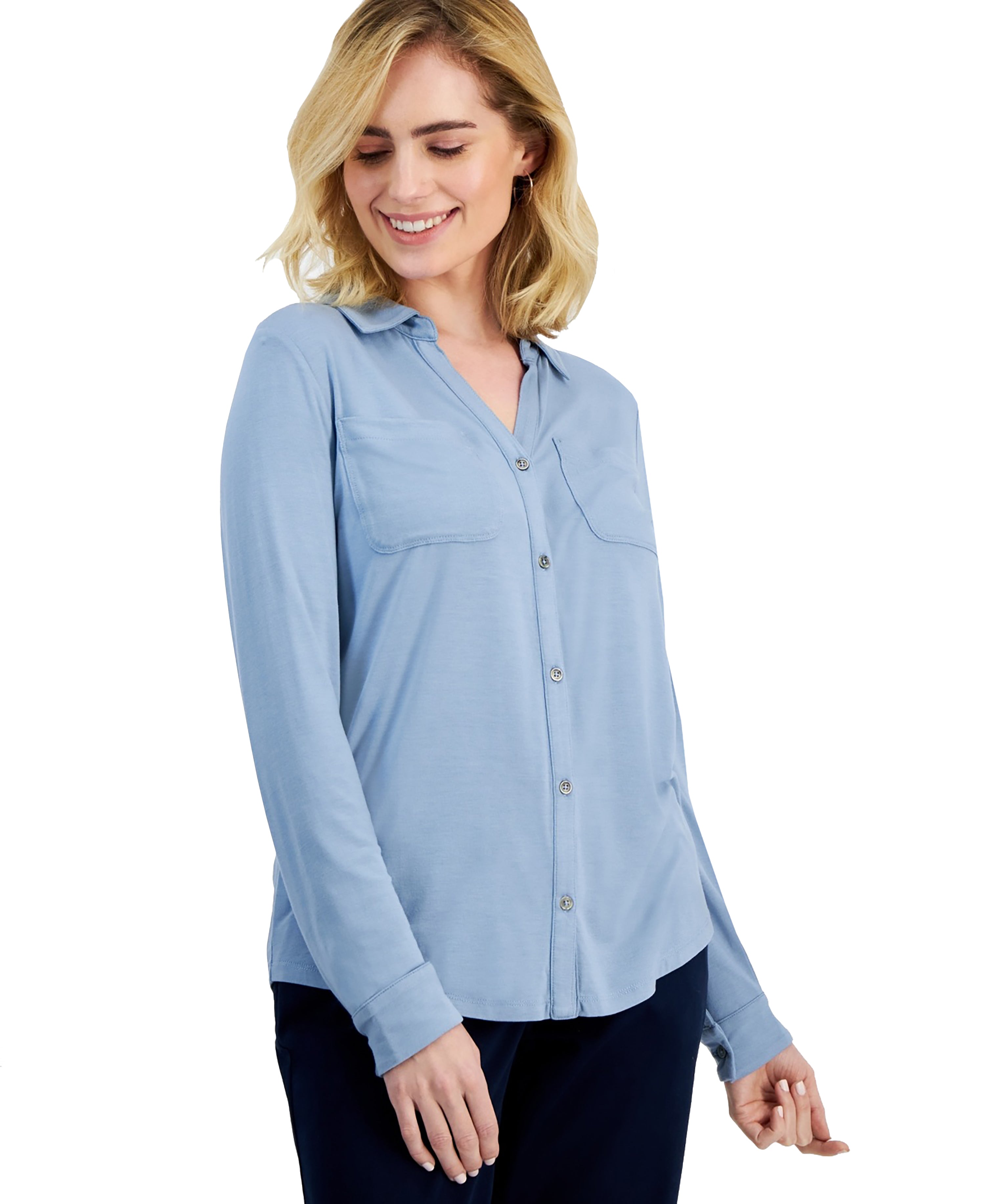 Women's Button-Down Knit Modern Shirt