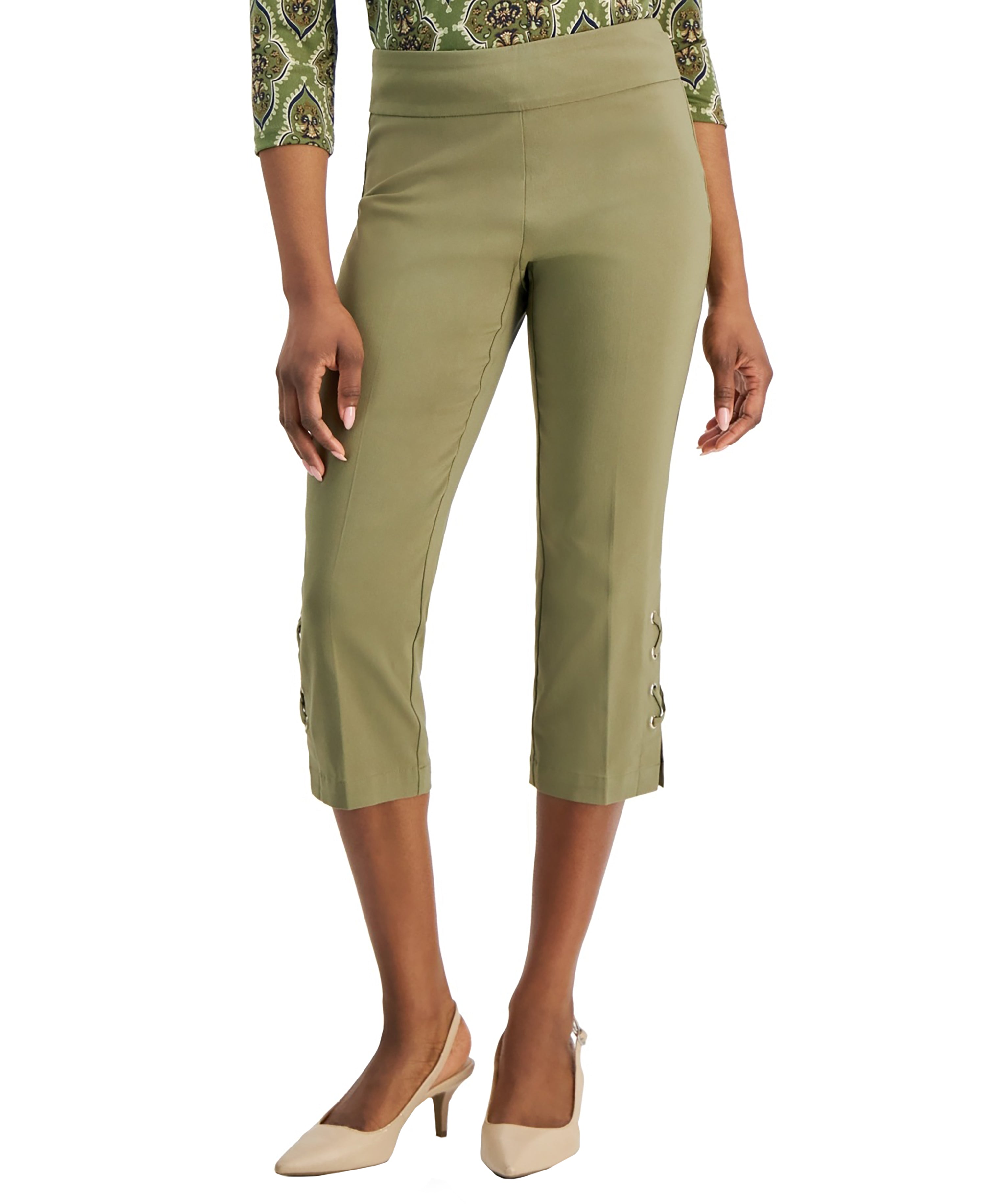 Petite Side-Lace-Up Capri-Length Signature Pants