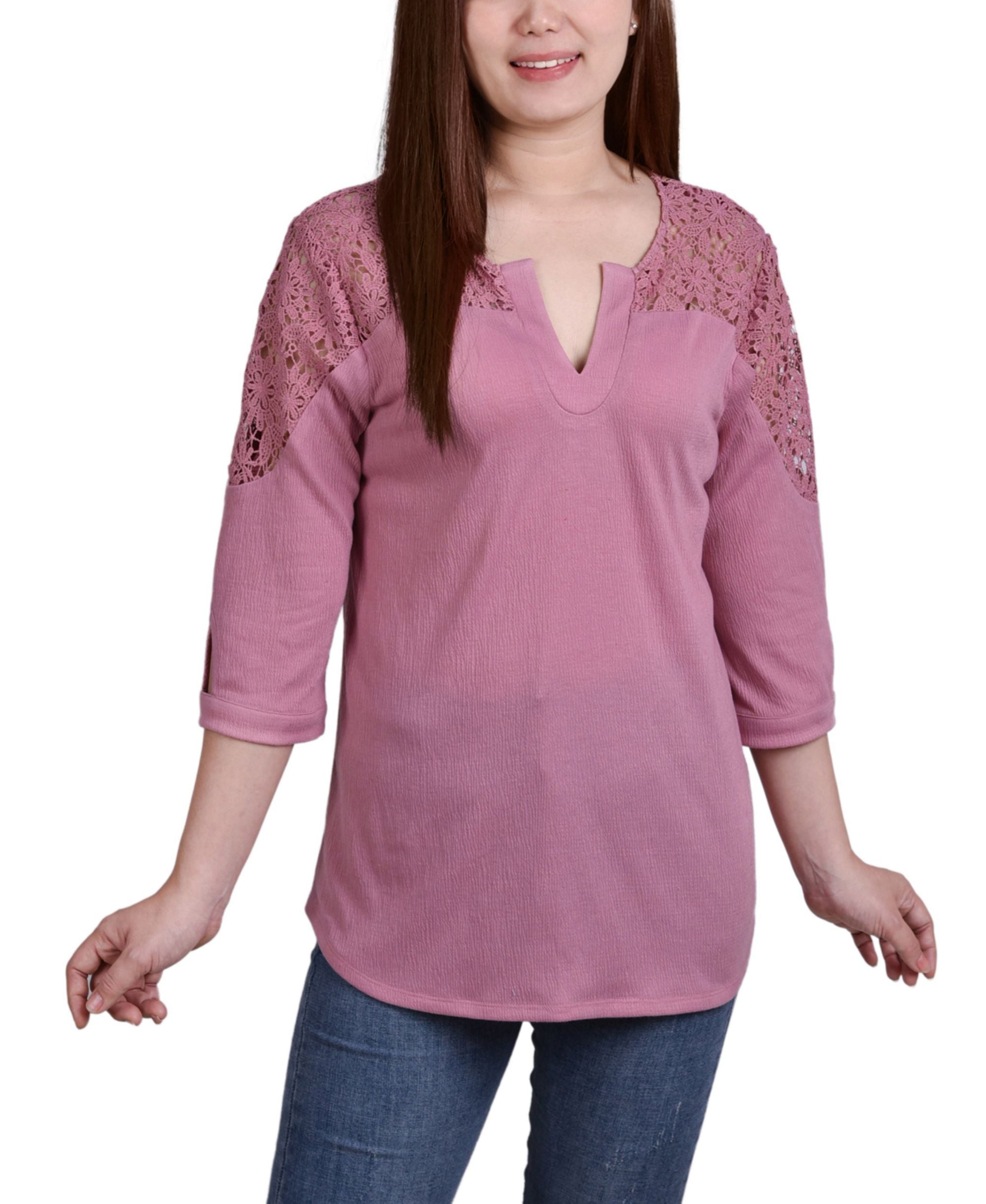Womens 3/4 Sleeve Knit Gauze Premium Top