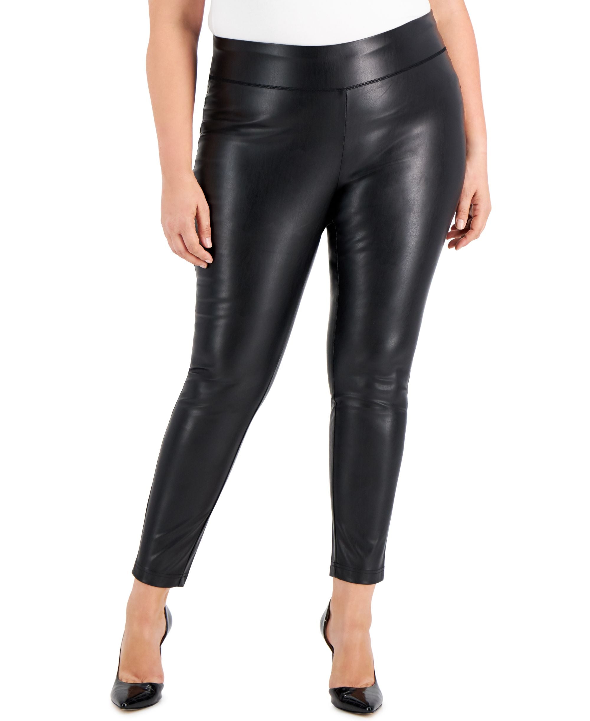 INC International Concepts Faux-Leather Finish Ankle Pants Skinny-Fit Signature Pants