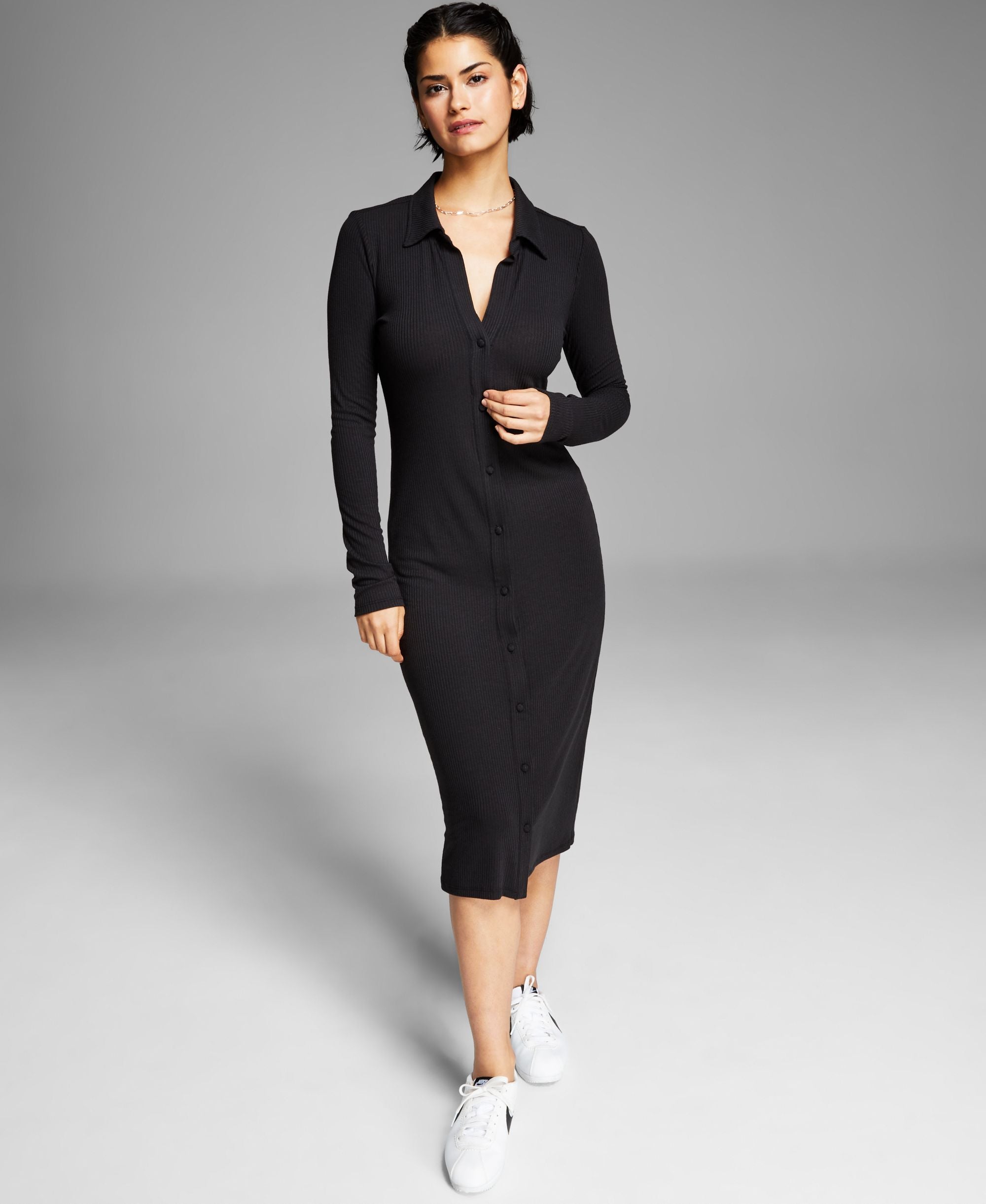 Women's Ribbed Polo Midi Dress
