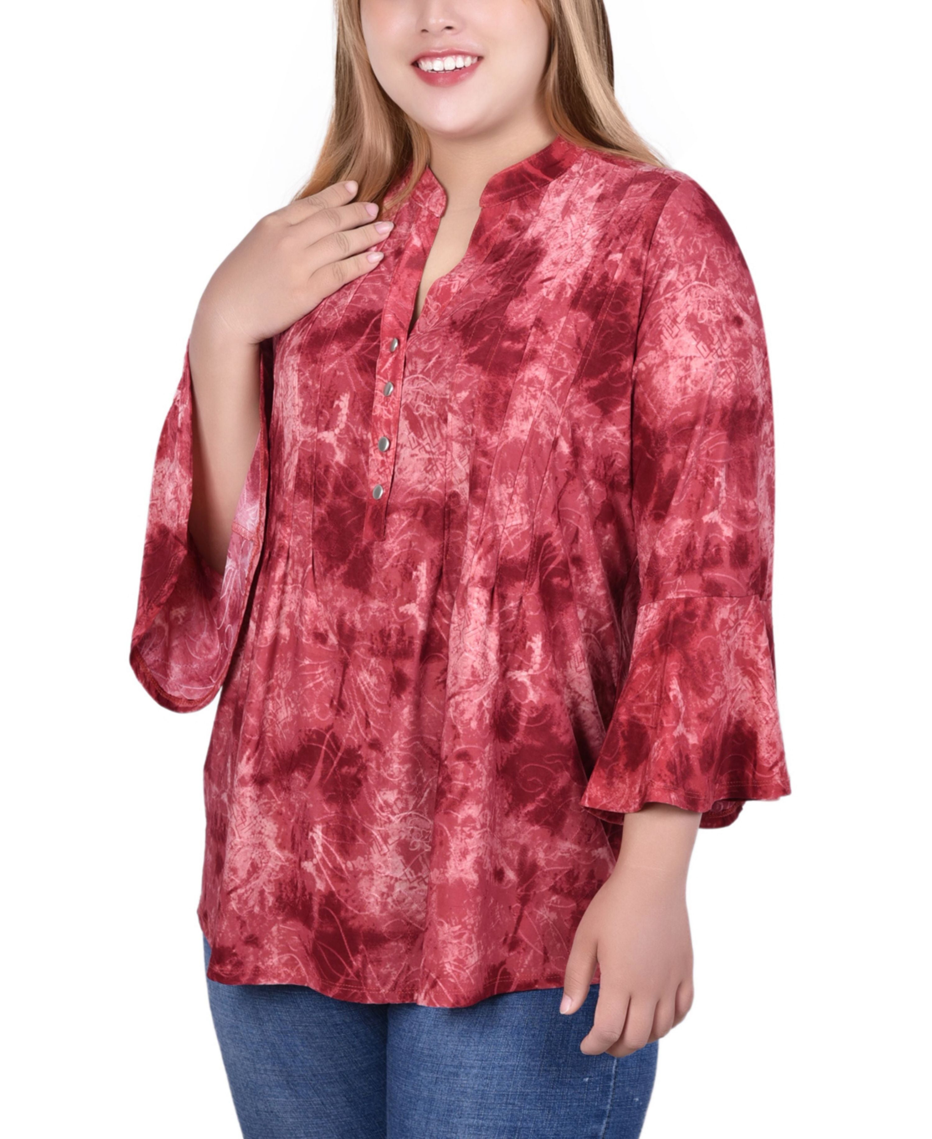 Plus Size Pleat Front Y-Neck Premium Top