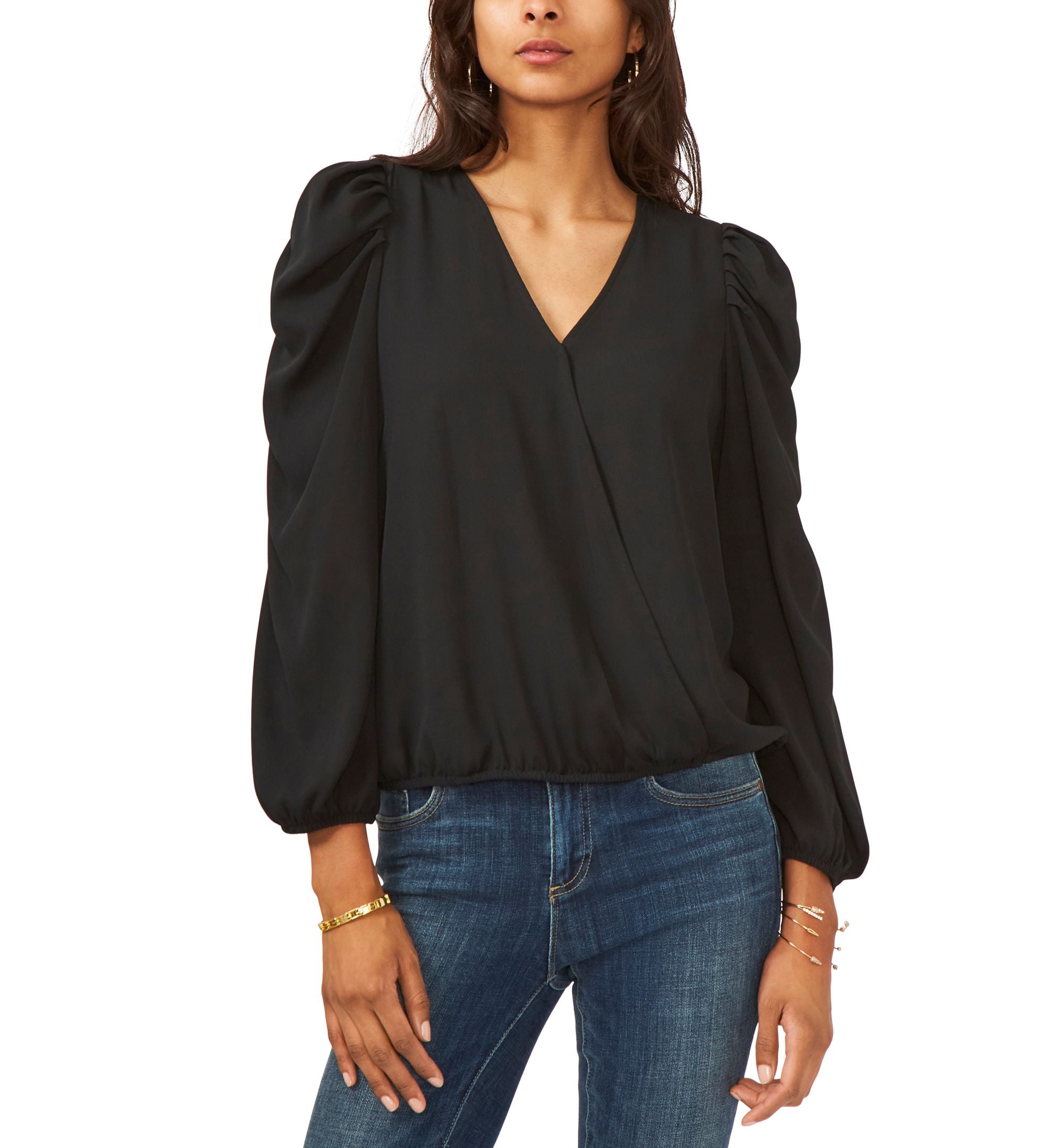 Sam Jess Womens Surplice Puff-Sleeve Premium Top