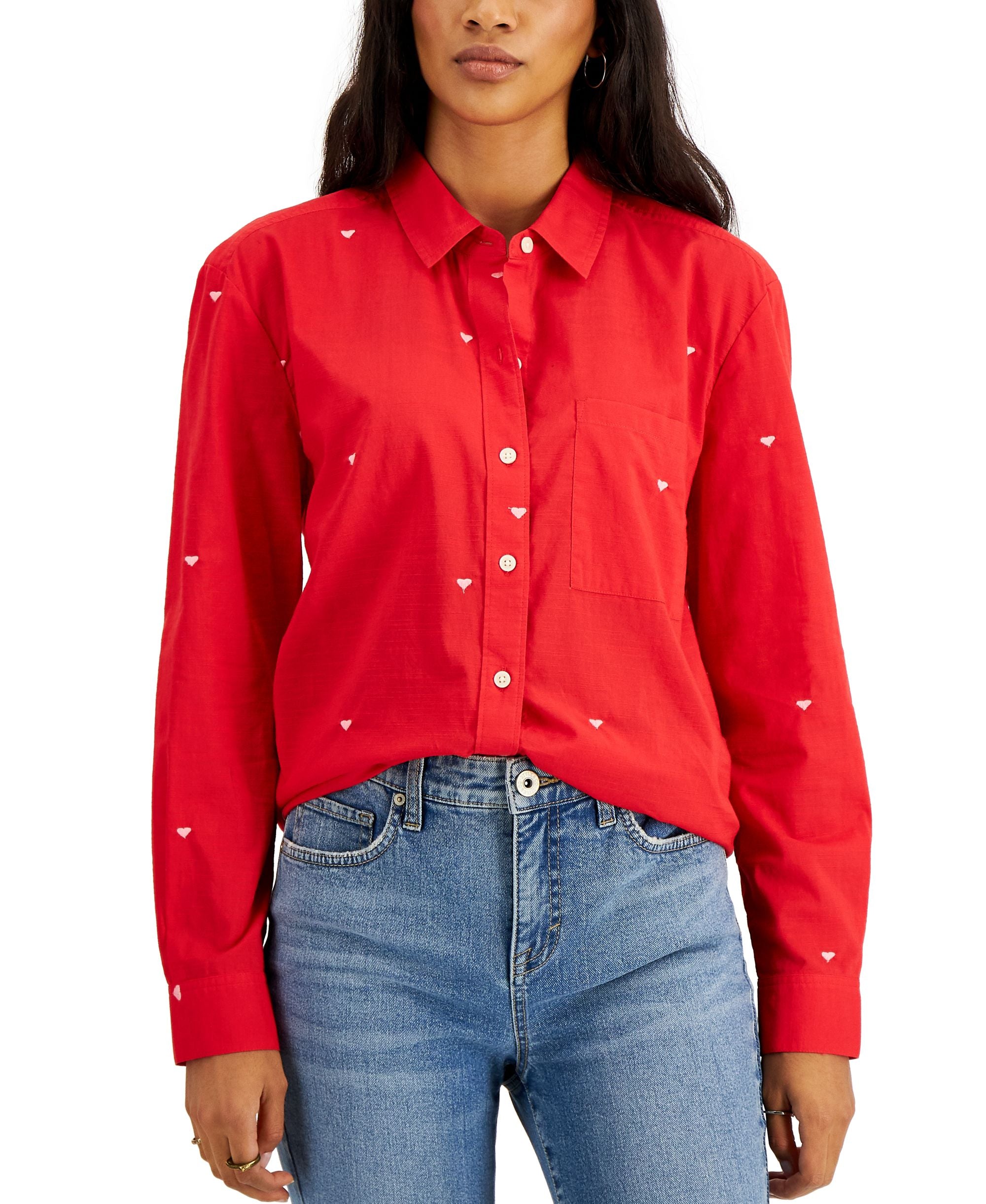 Style & Co Cotton Embroidered Boyfriend Modern Shirt