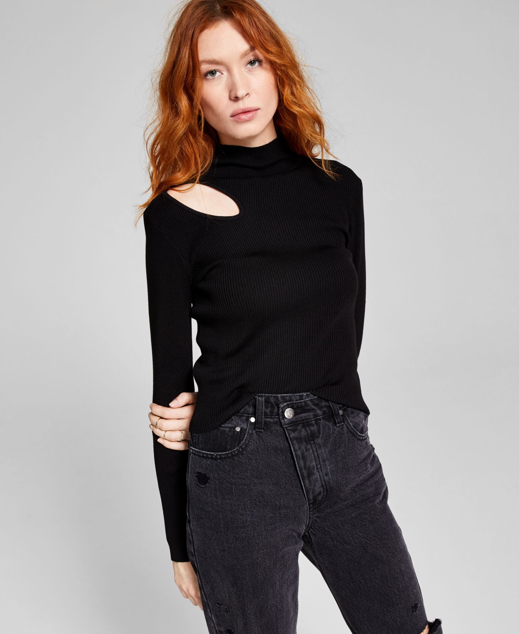 Now This Cutout Ribbed Sweater