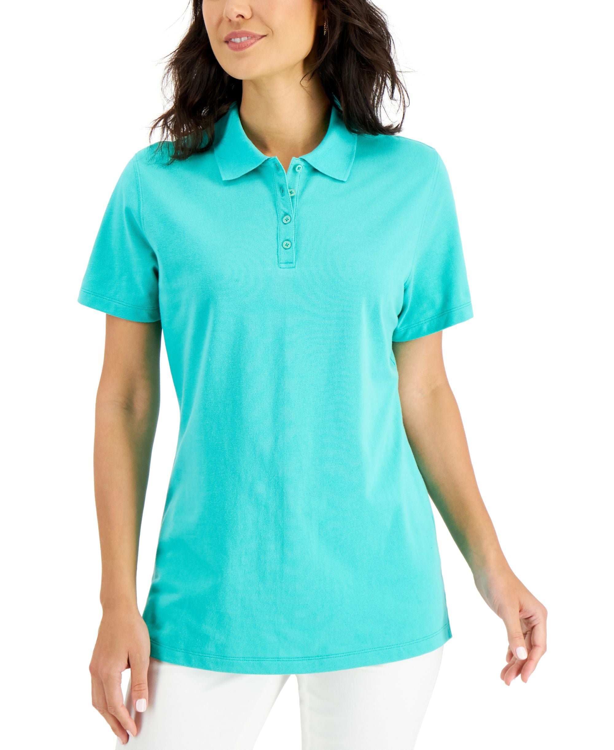 Karen Scott Short-Sleeve Pique Knit Polo