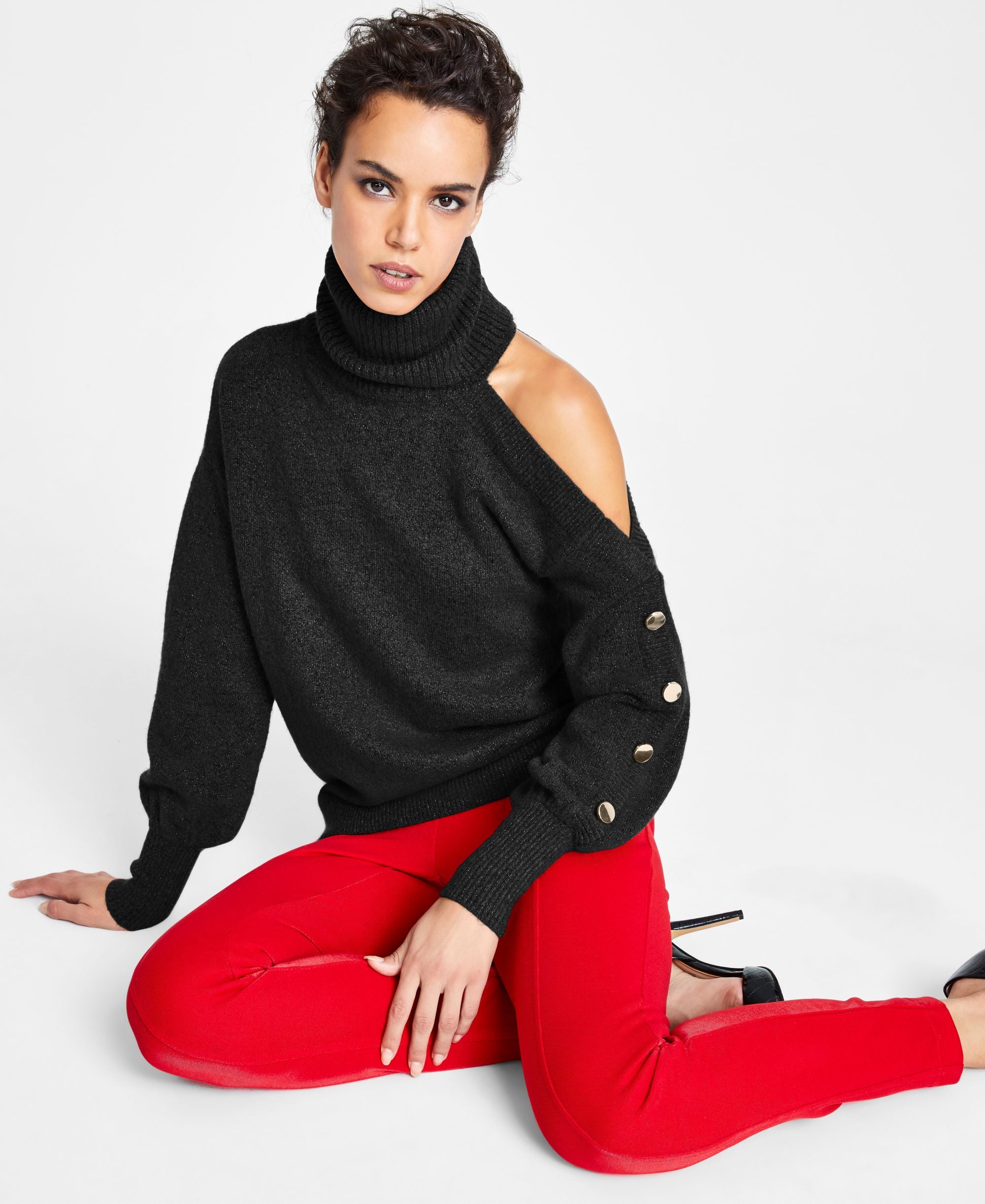Women's Cold-Shoulder Turtleneck Sweater