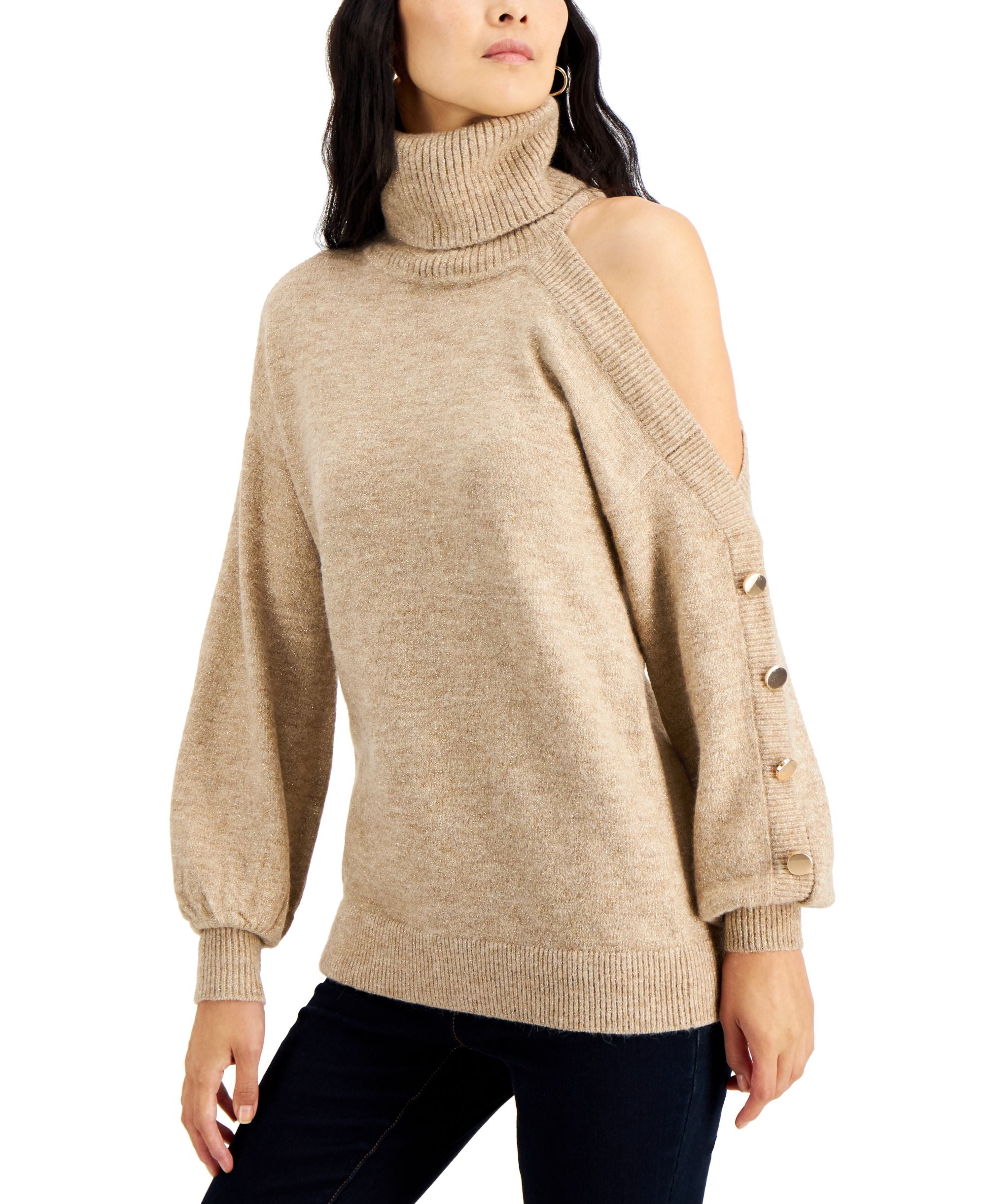 Women's Cold-Shoulder Turtleneck Sweater