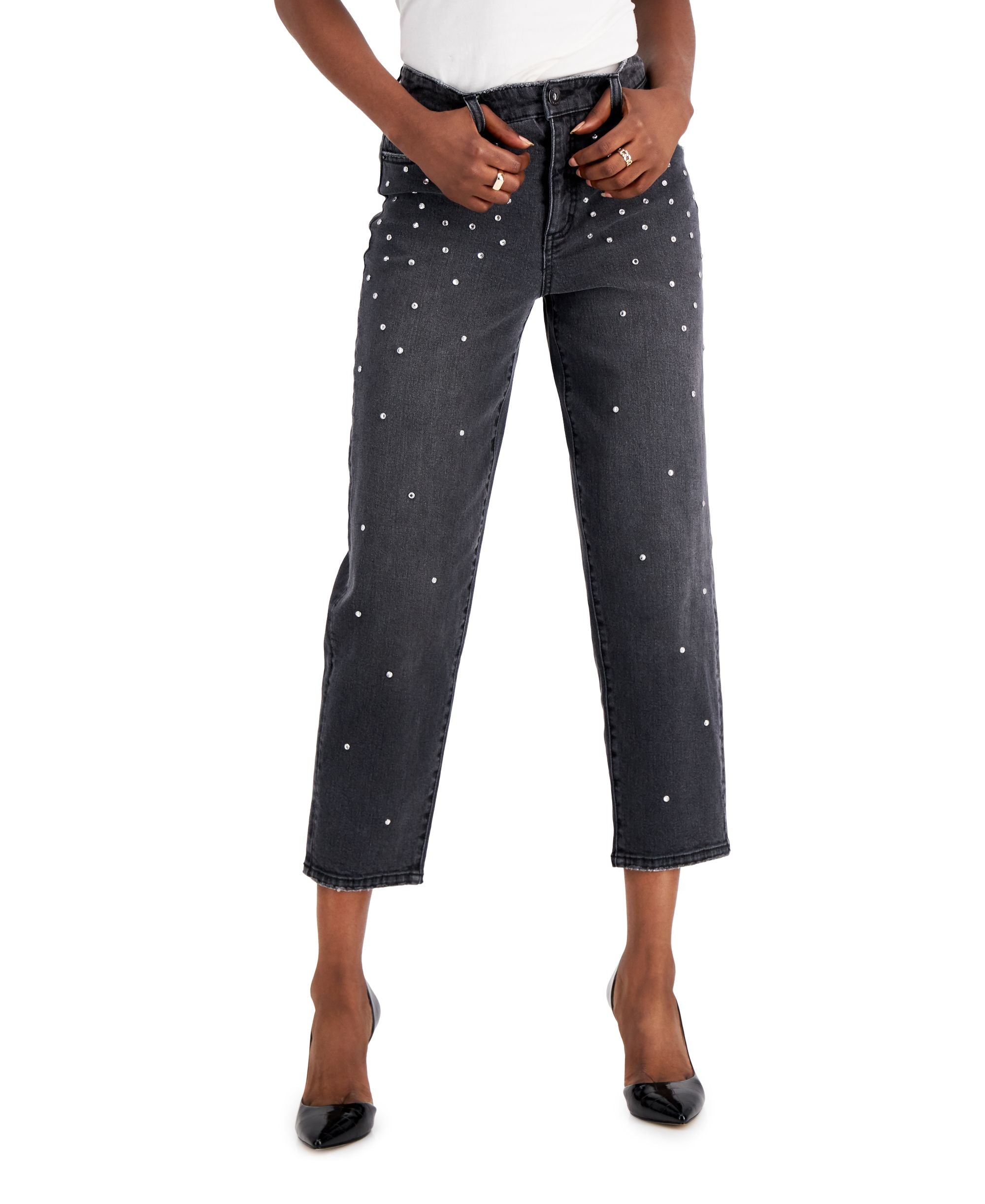 INC International Concepts Embellished High Rise Straight Premium Jeans