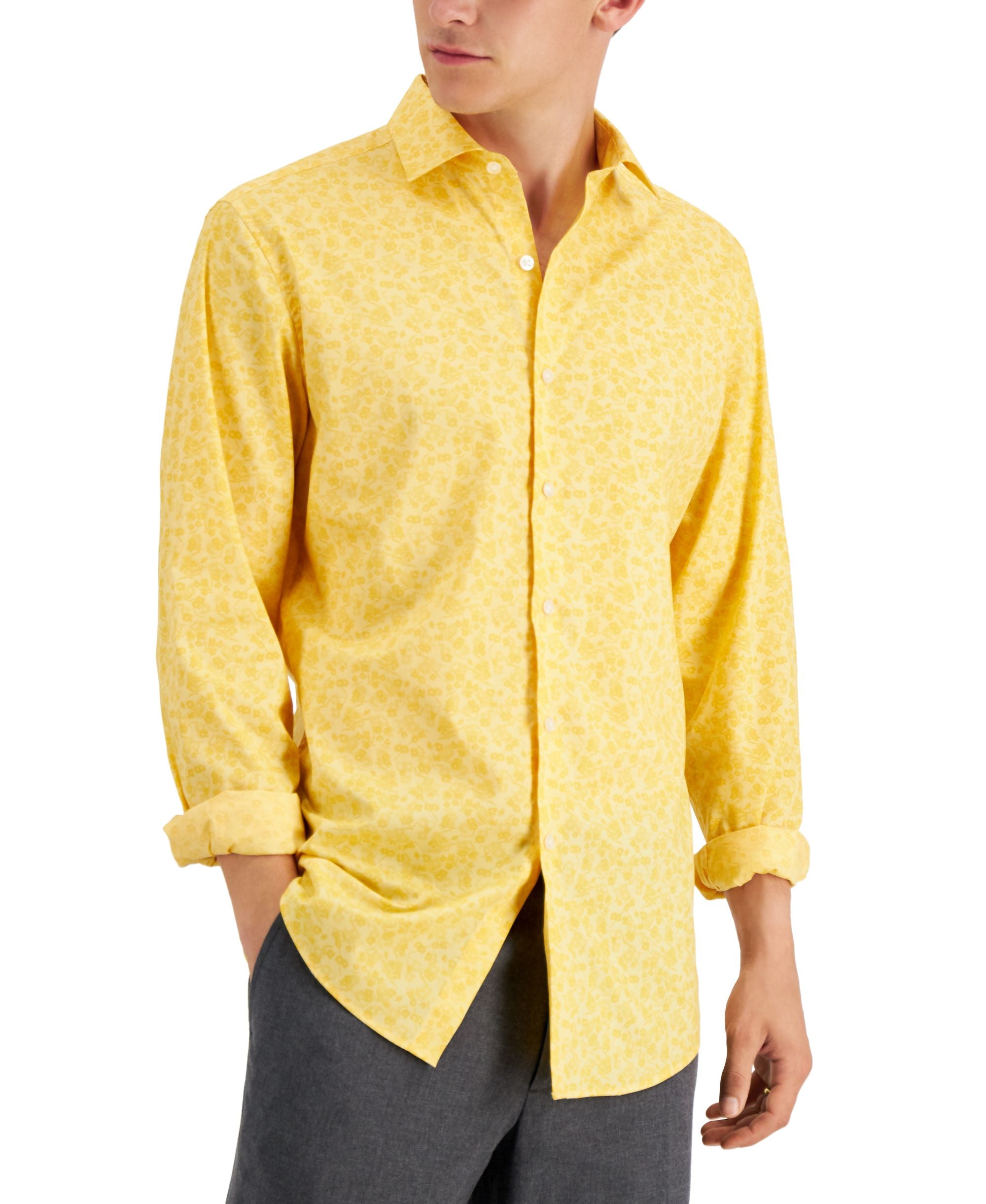 Bar III Mens Slim-Cut Flit Floral Stretch Dress Modern Shirt