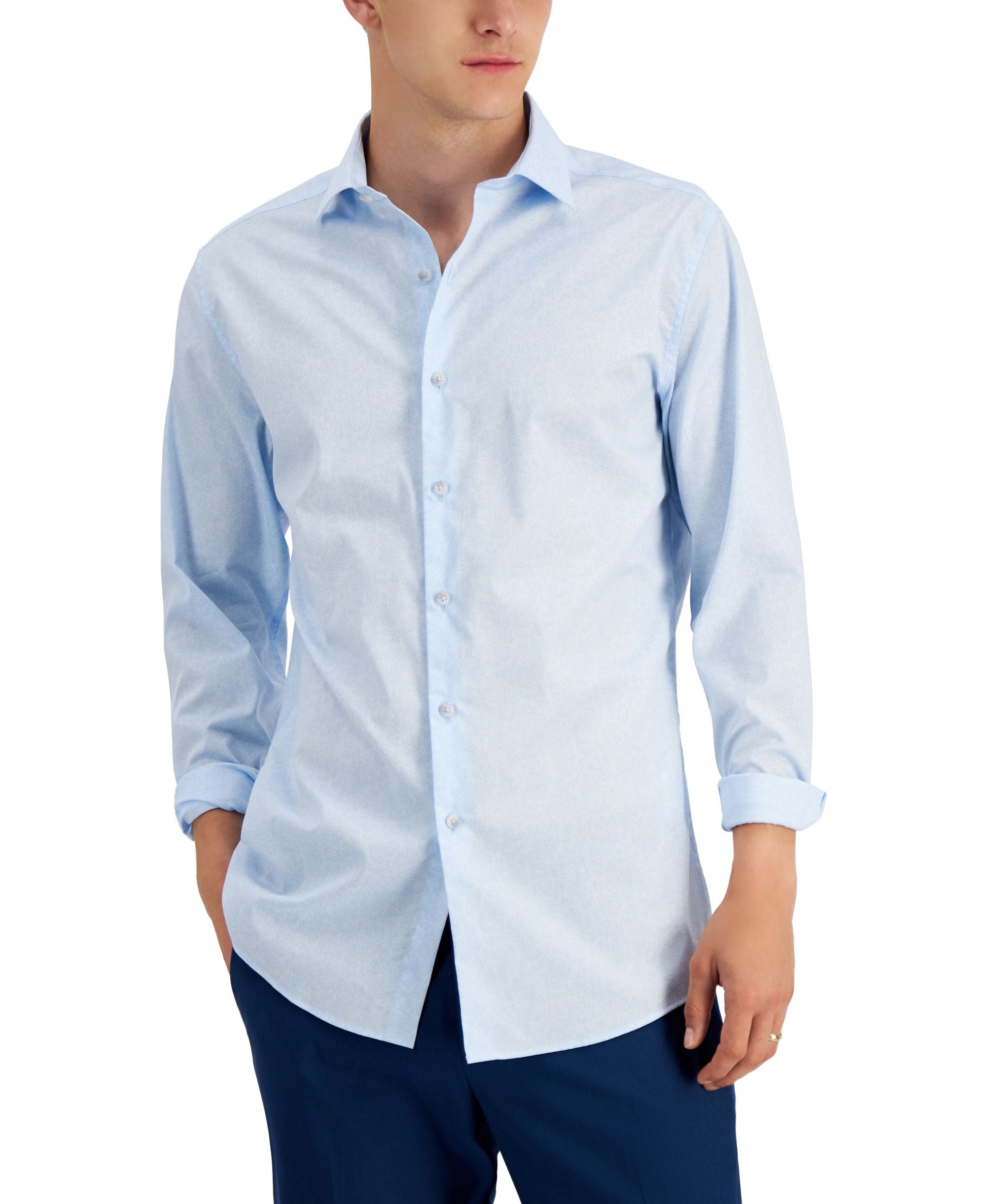 Men's Organic Cotton Tonal Coral-Print Slim-Cut Fit Dress Modern Shirt