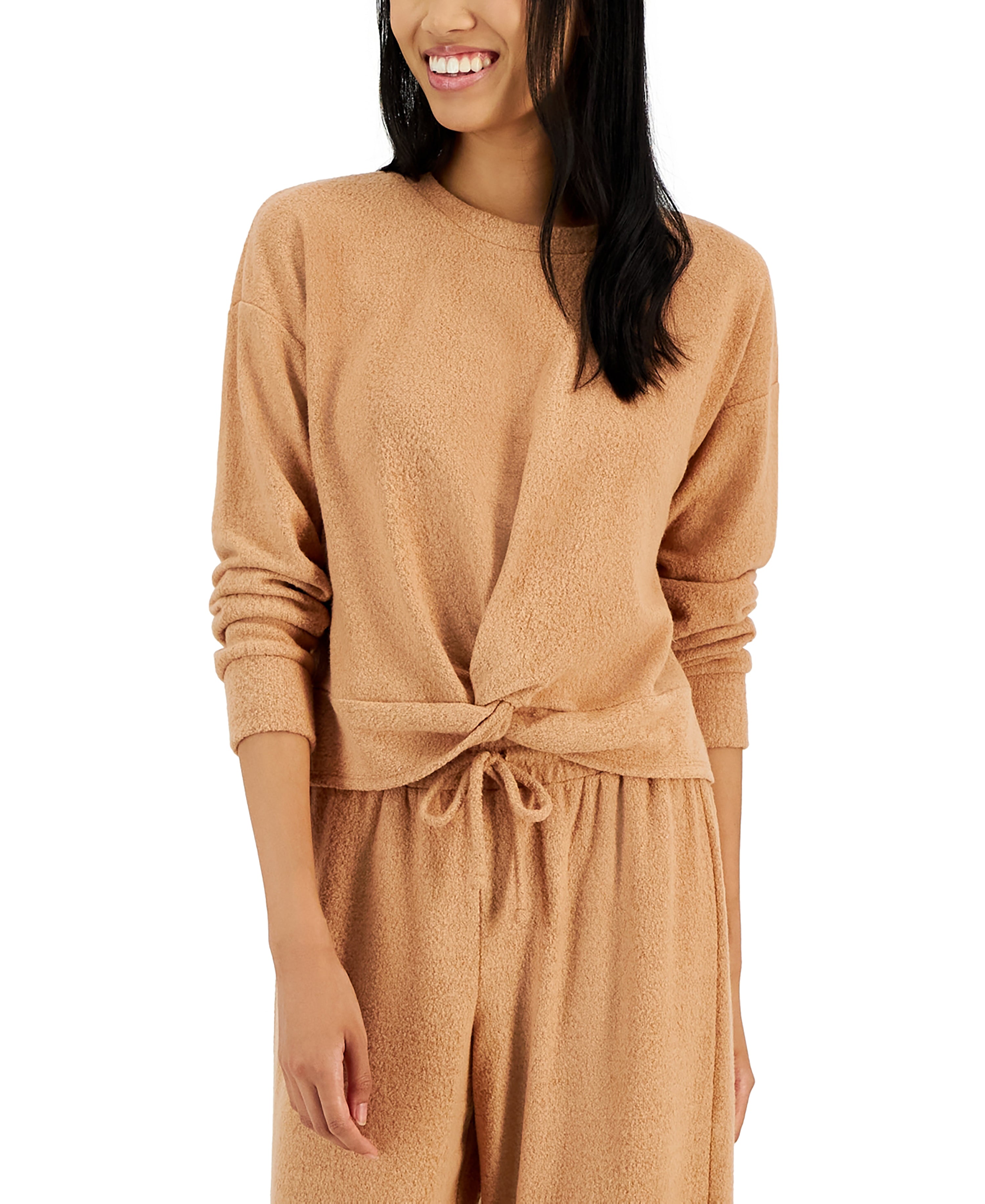 Juniors' Cozy Twist-Front Long-Sleeve Premium Top