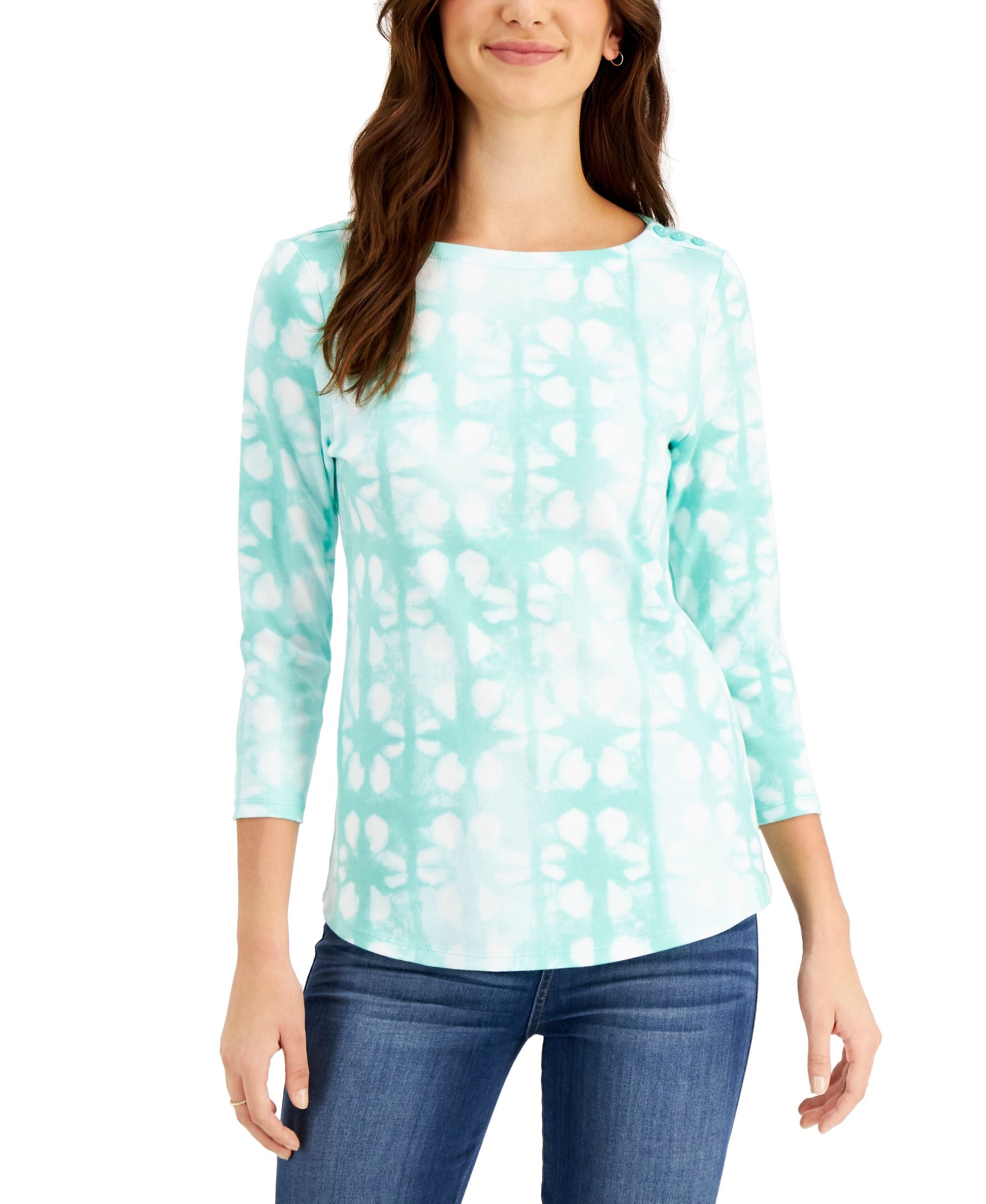 Charter Club Printed Boat Neck Premium Top