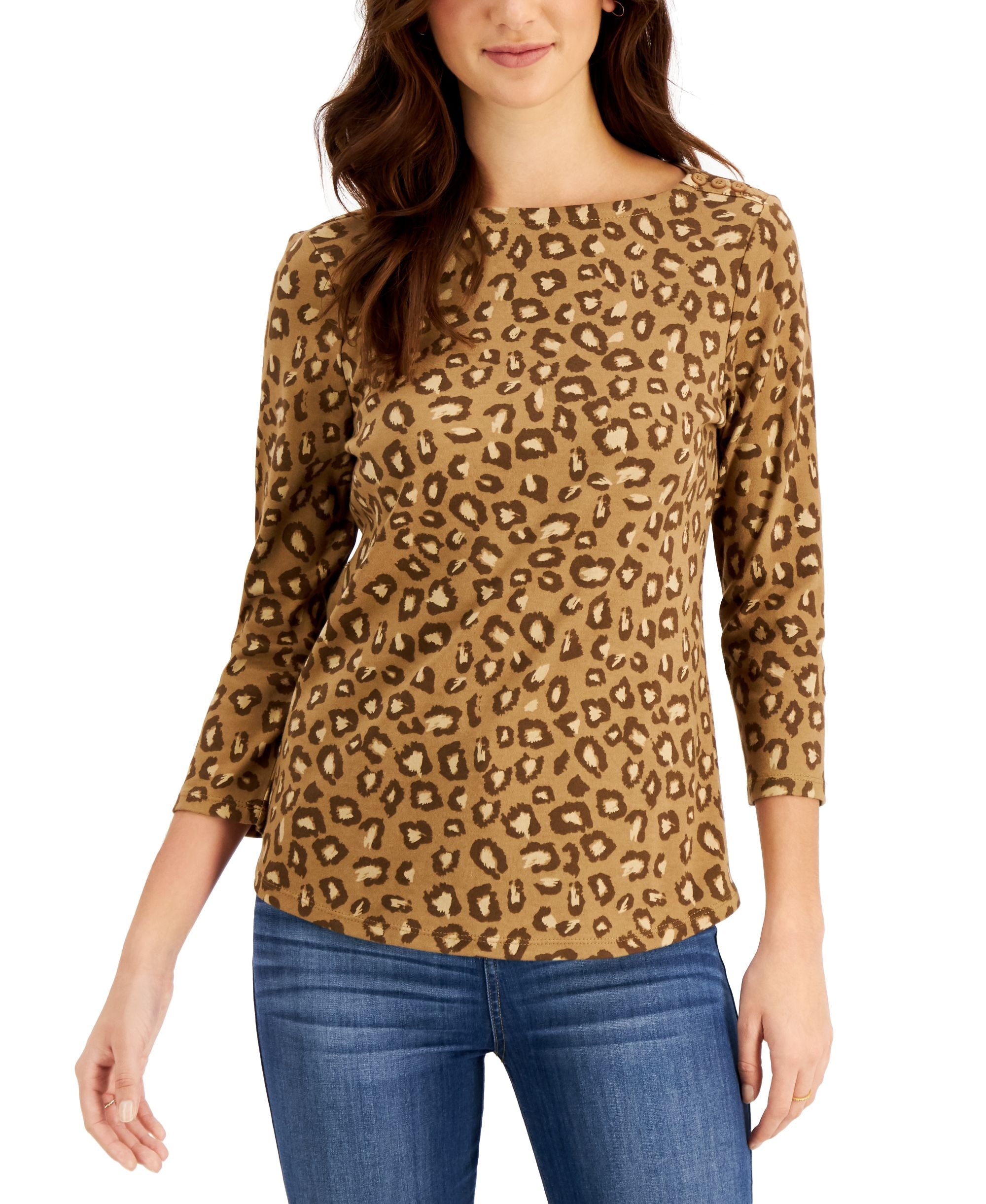 Charter Club Leopard Print Boat Neck Premium Top