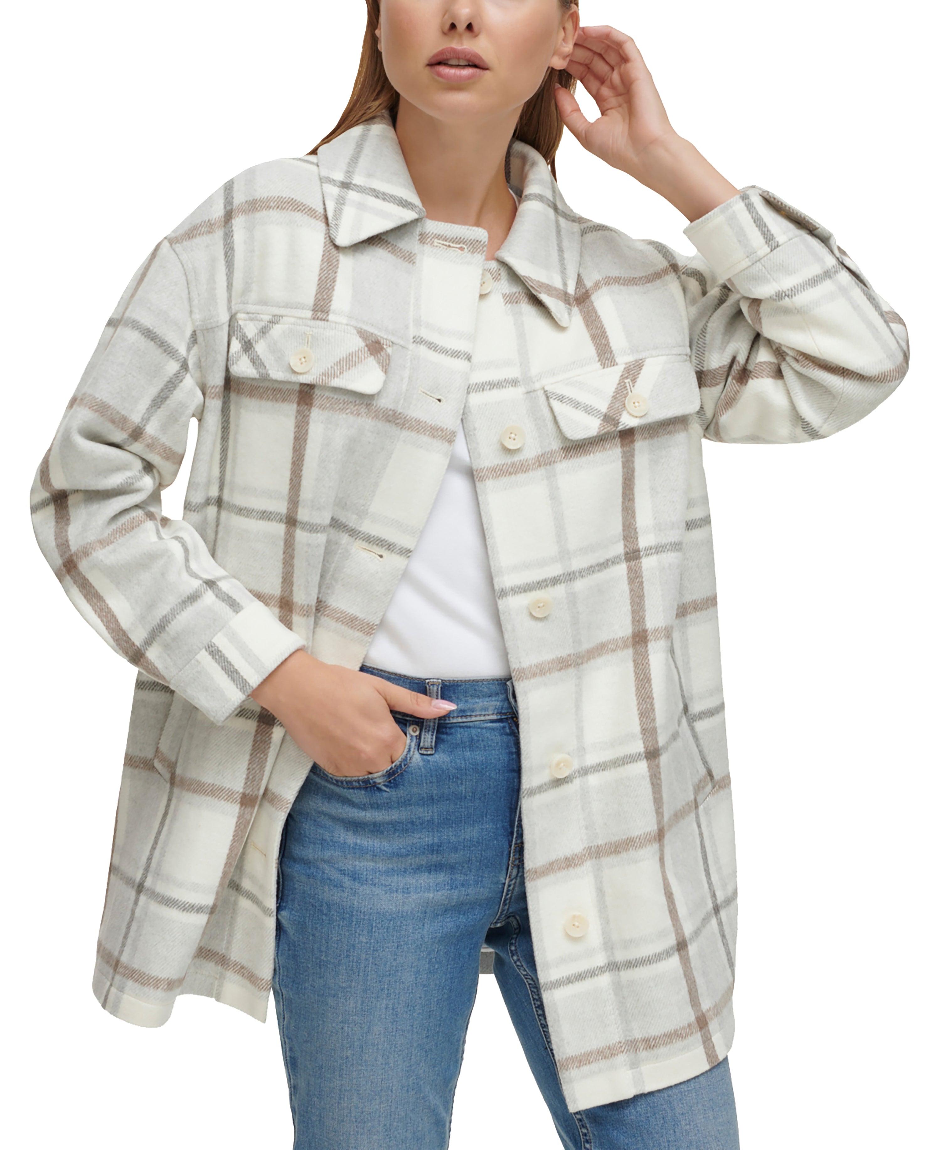 Petite Plaid Modern Shirt Jacket