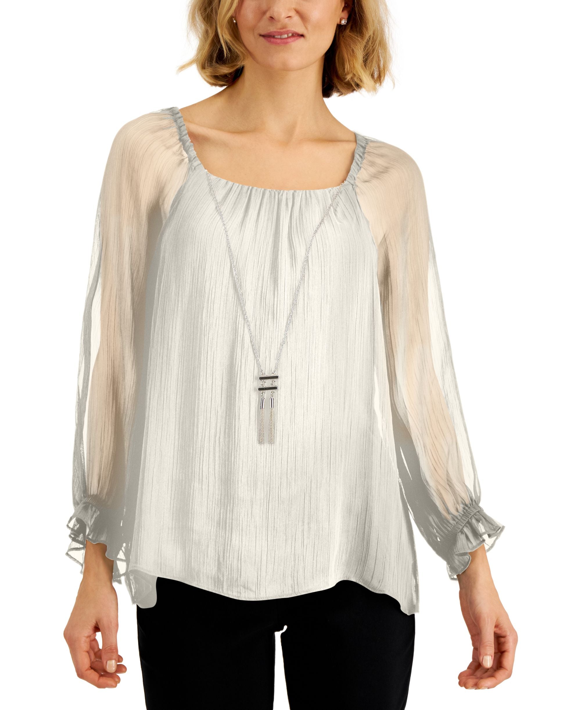 JM Collection Petite Square Neck Necklace Premium Top