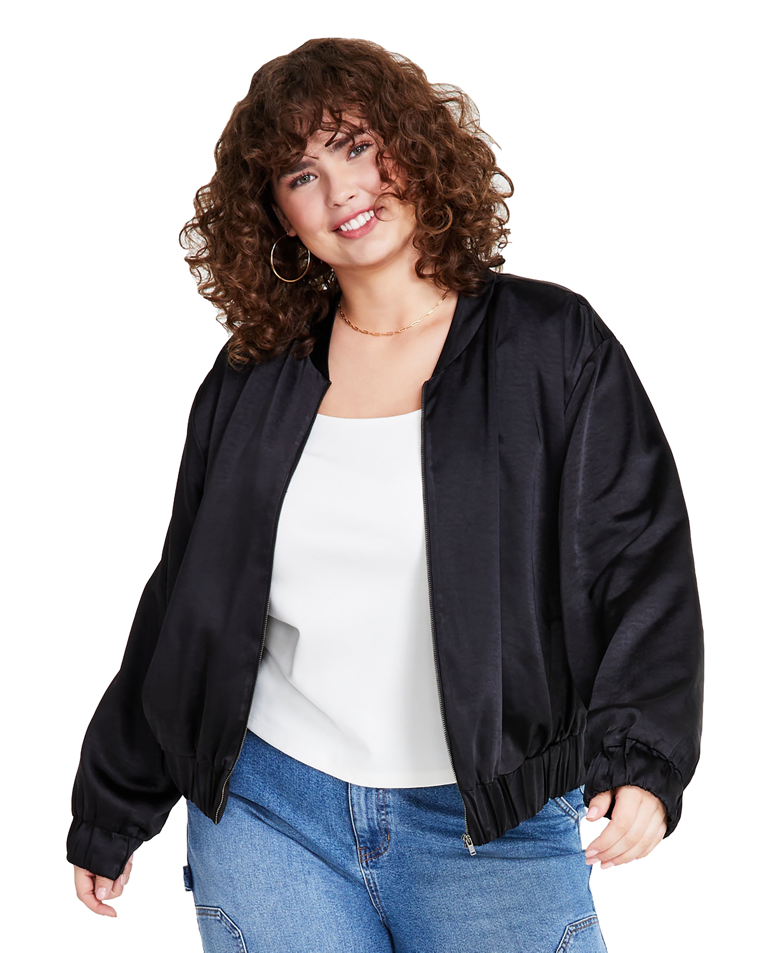 Modern Plus Size Zip-Front Bomber Jacket