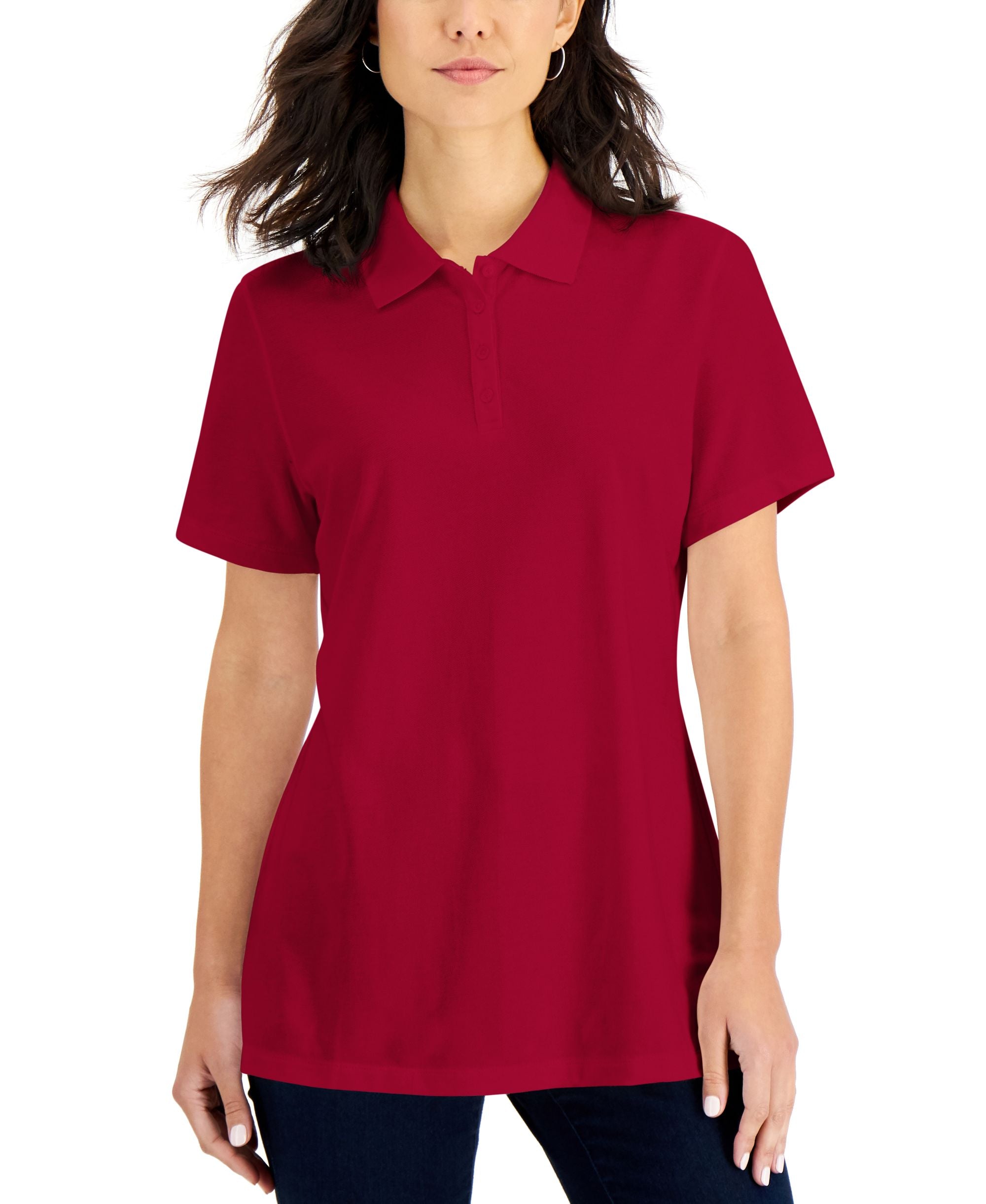 Karen Scott Short-Sleeve Pique Knit Polo