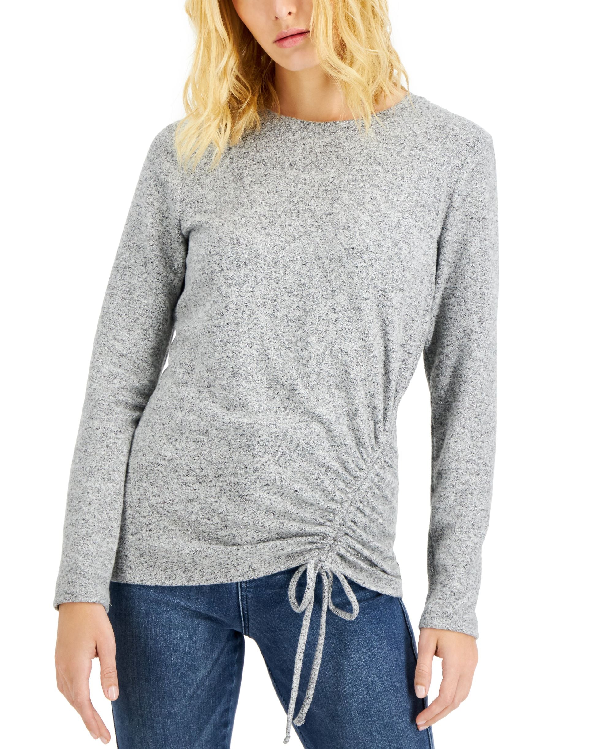 INC International Concepts Metallic Side Ruched Knit Premium Top