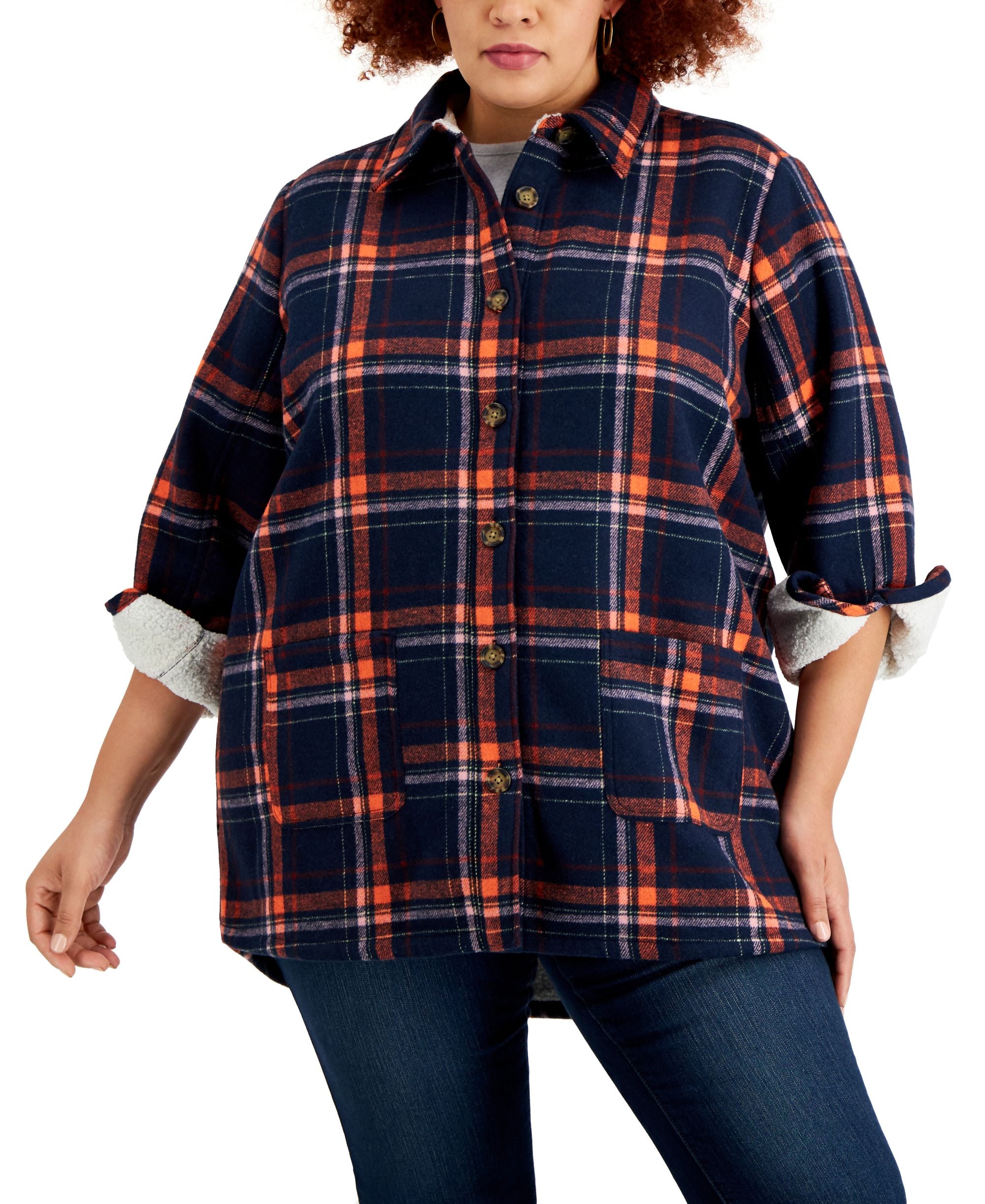 Style & Co Plus Size Plaid Modern Shirt Jacket