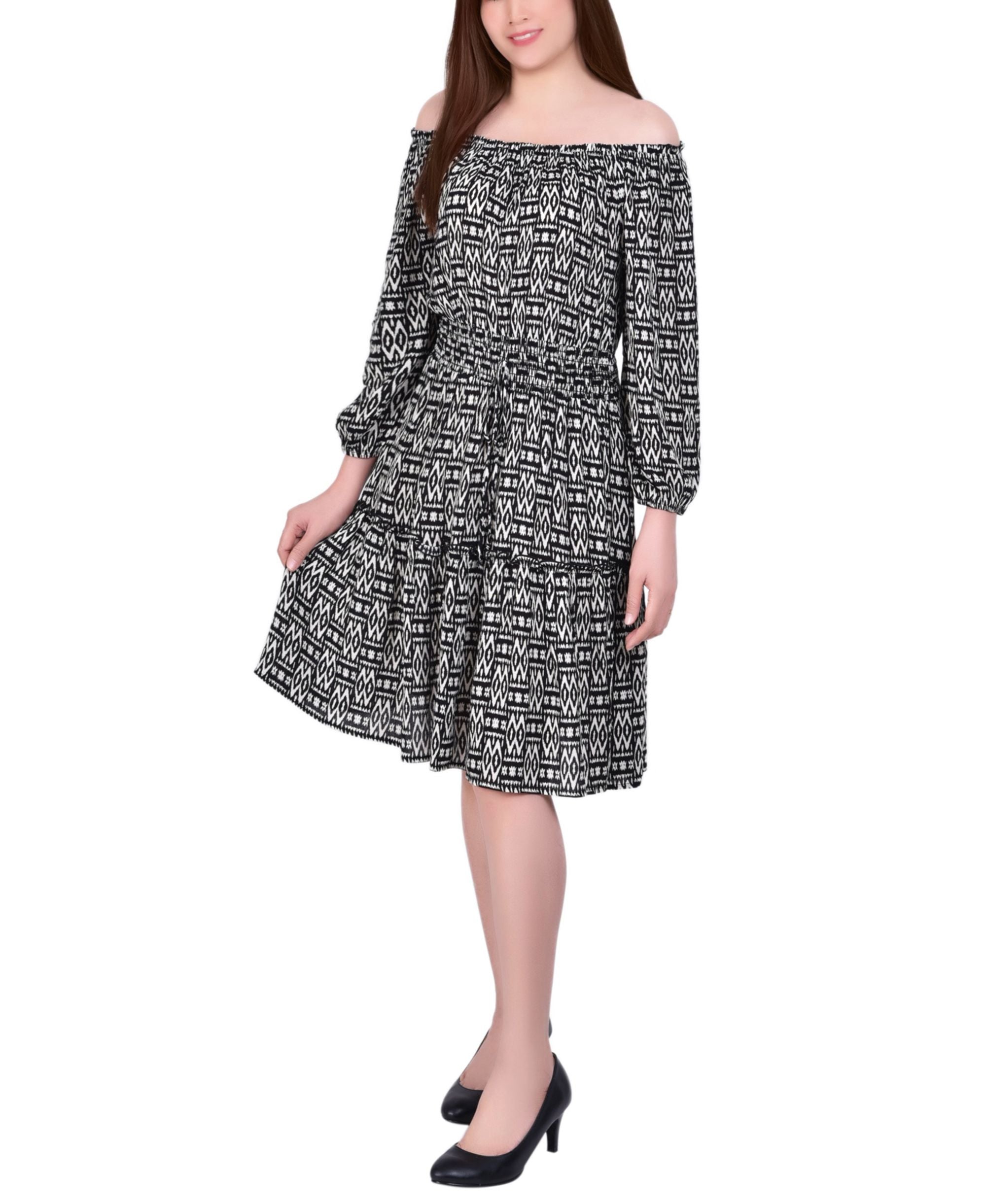 Womens 3/4 Sleeve Off The Shoulder Crepon Dress