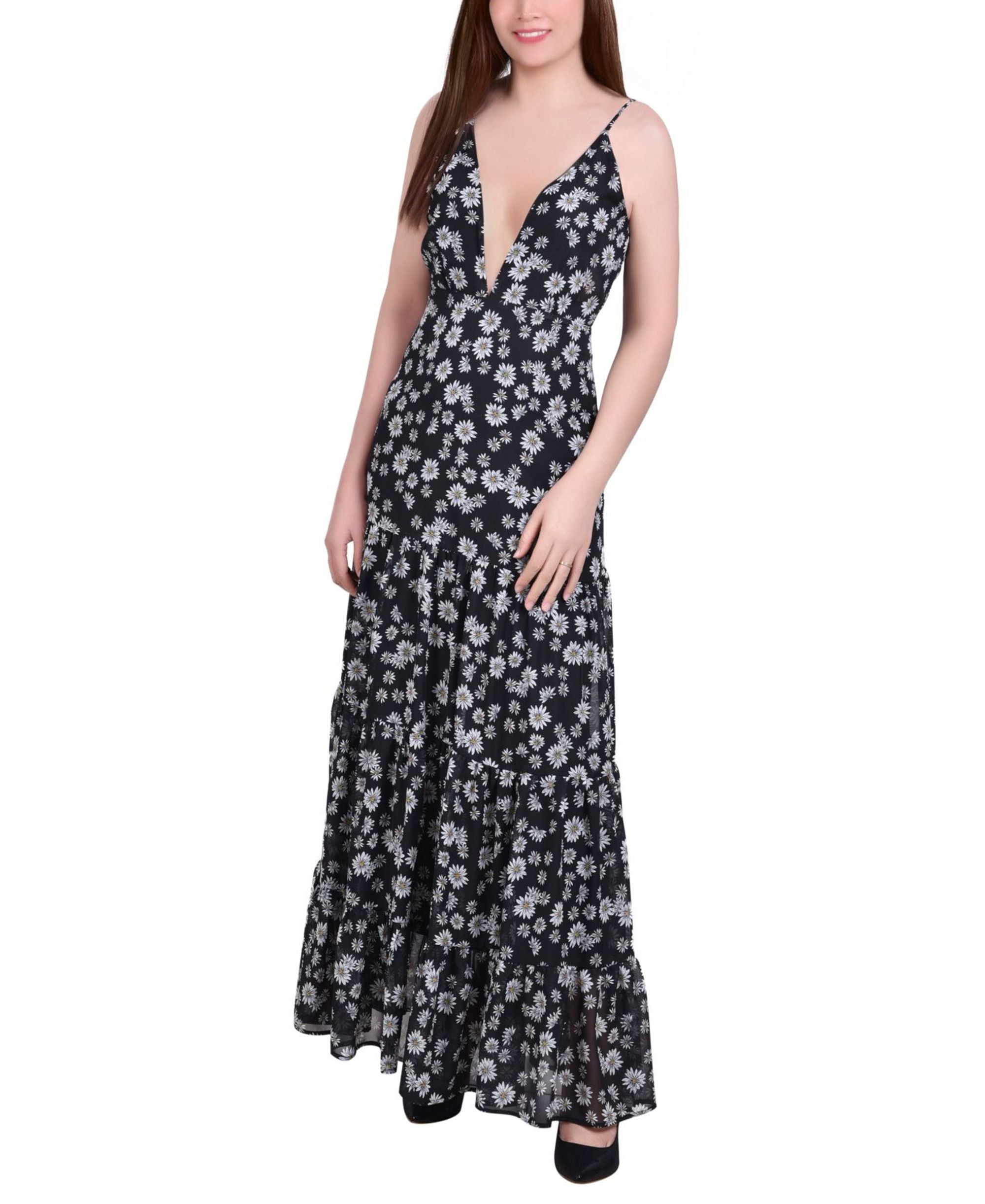 Womens Tiered Flounce Spaghetti Strap Maxi Dress