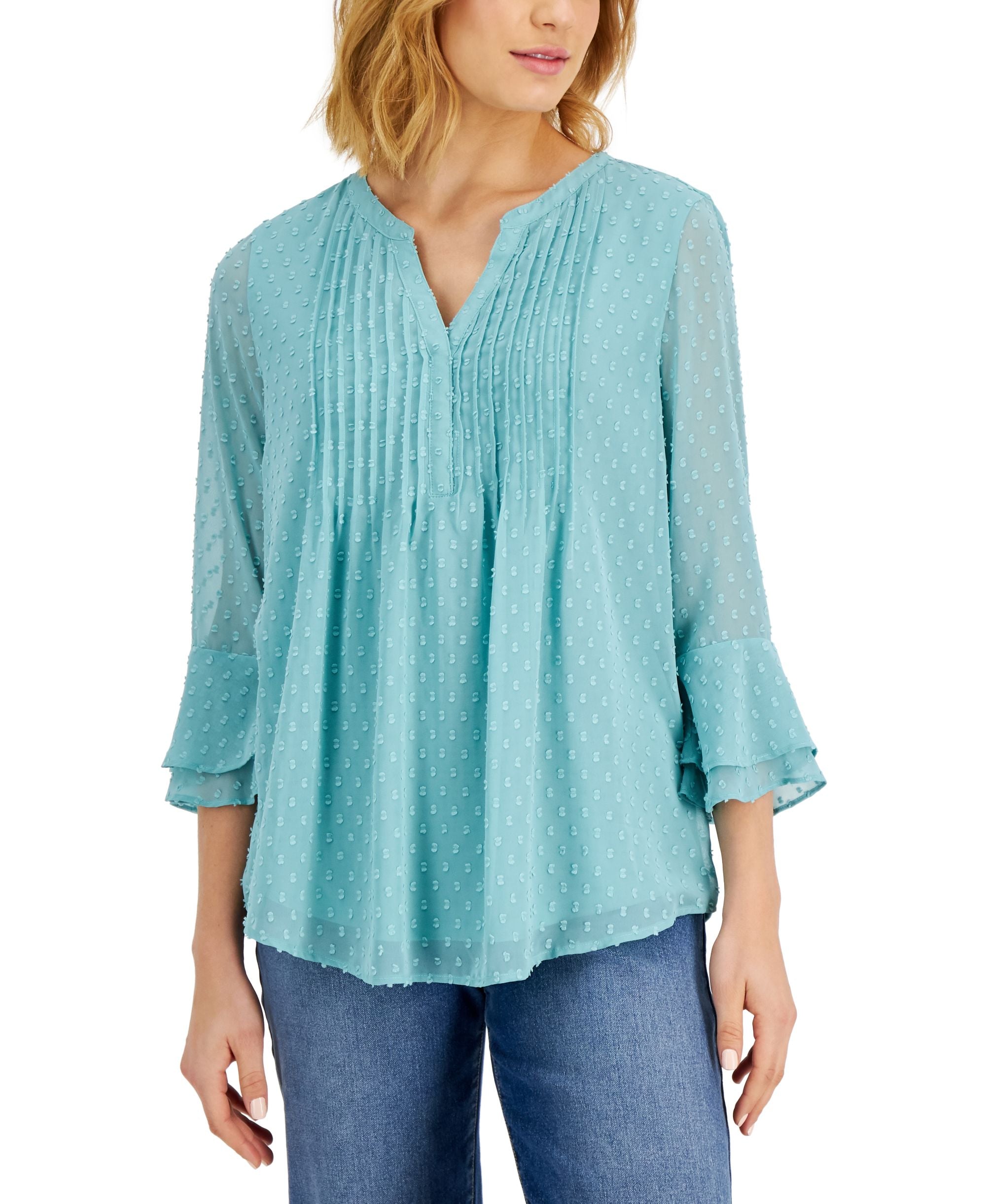 Charter Club Petite Double Ruffle Textured Pintuck Premium Top