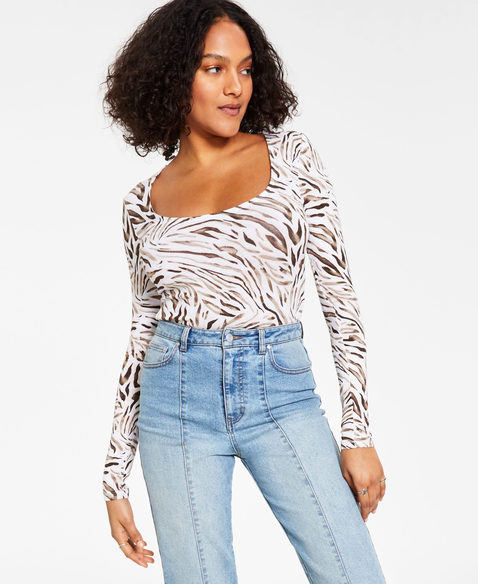 Bar III Animal Print Long-Sleeve Bodysuit