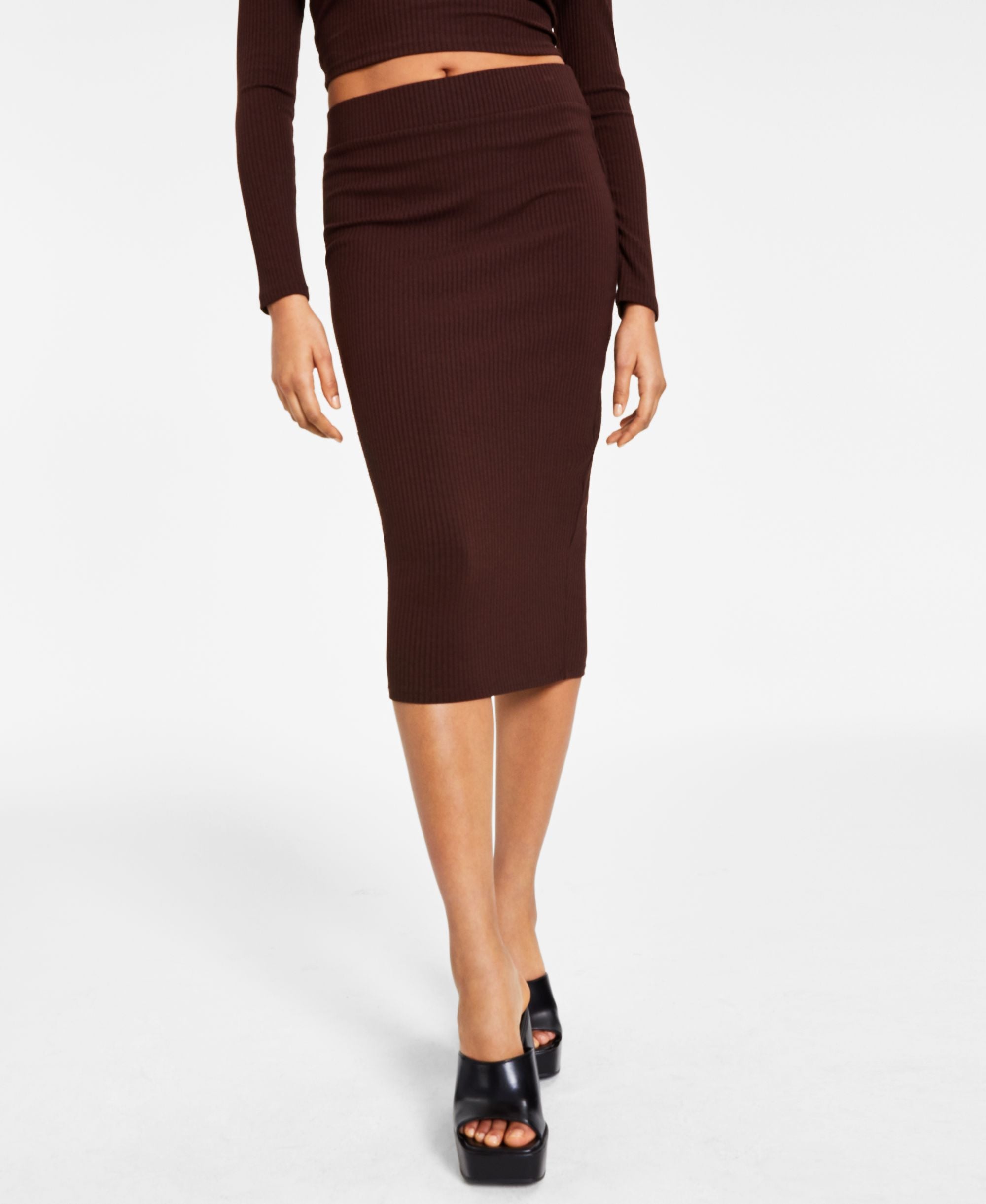 Bar III Ribbed Midi Modern Skirt