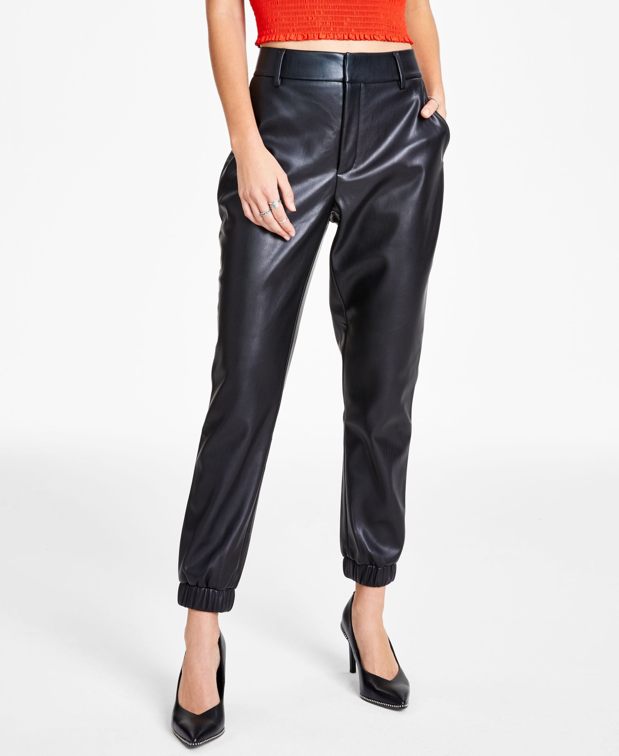 Faux-Leather Jogger Signature Pants