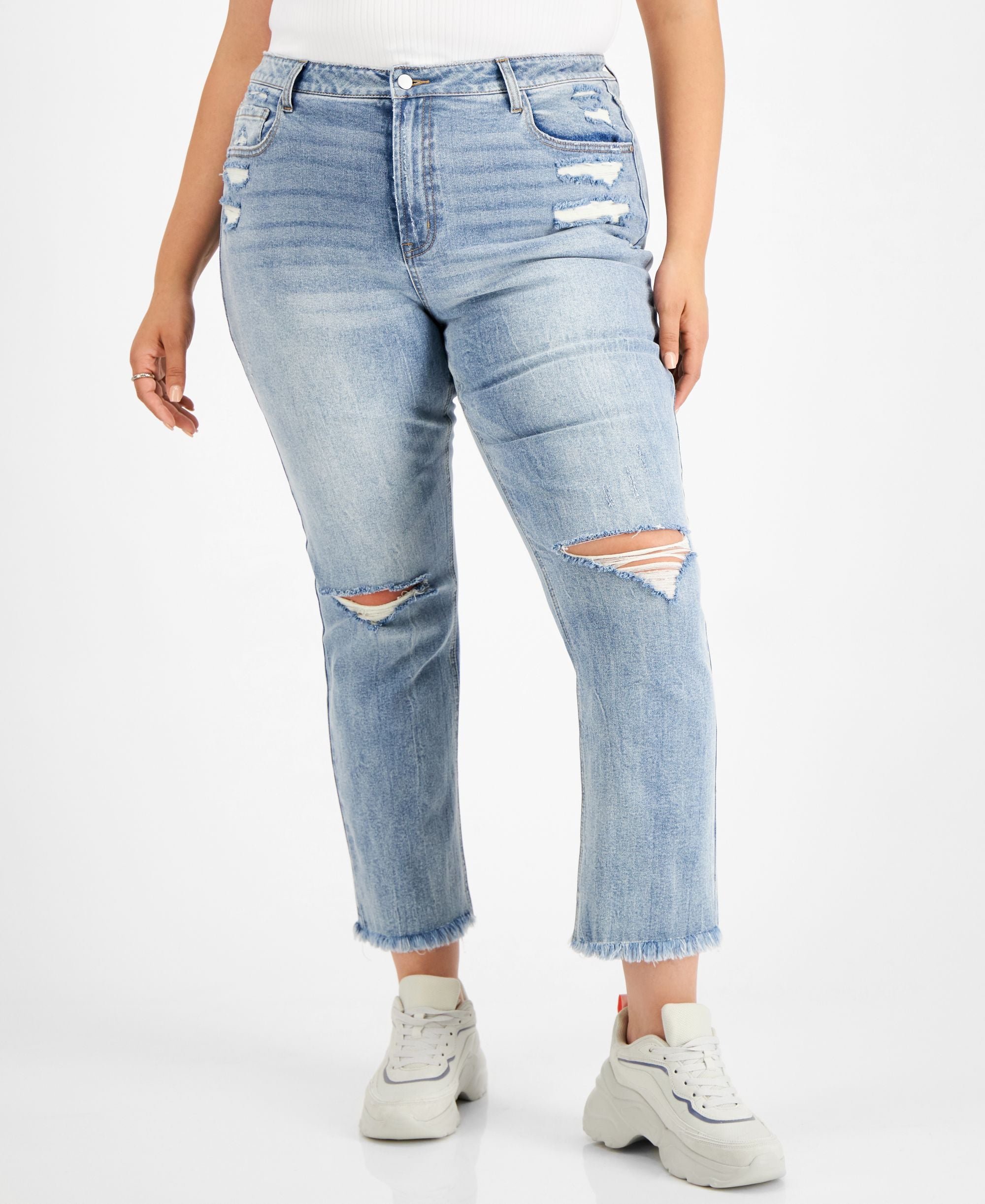 Tinseltown Modern Plus Size Slim-Cut Straight-Cut Cropped Premium Jeans
