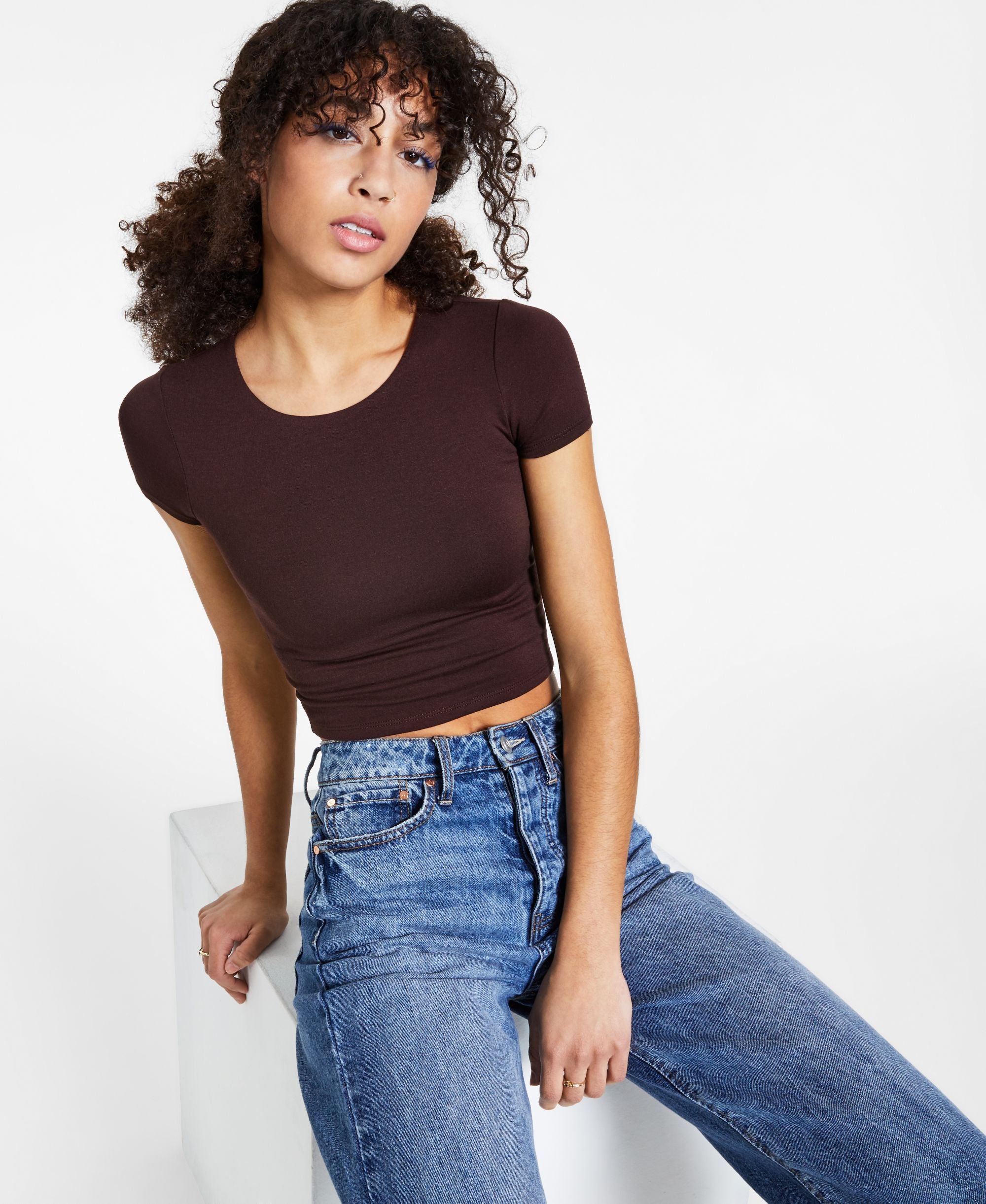 Bar III Crepe Cropped T-Modern Shirt