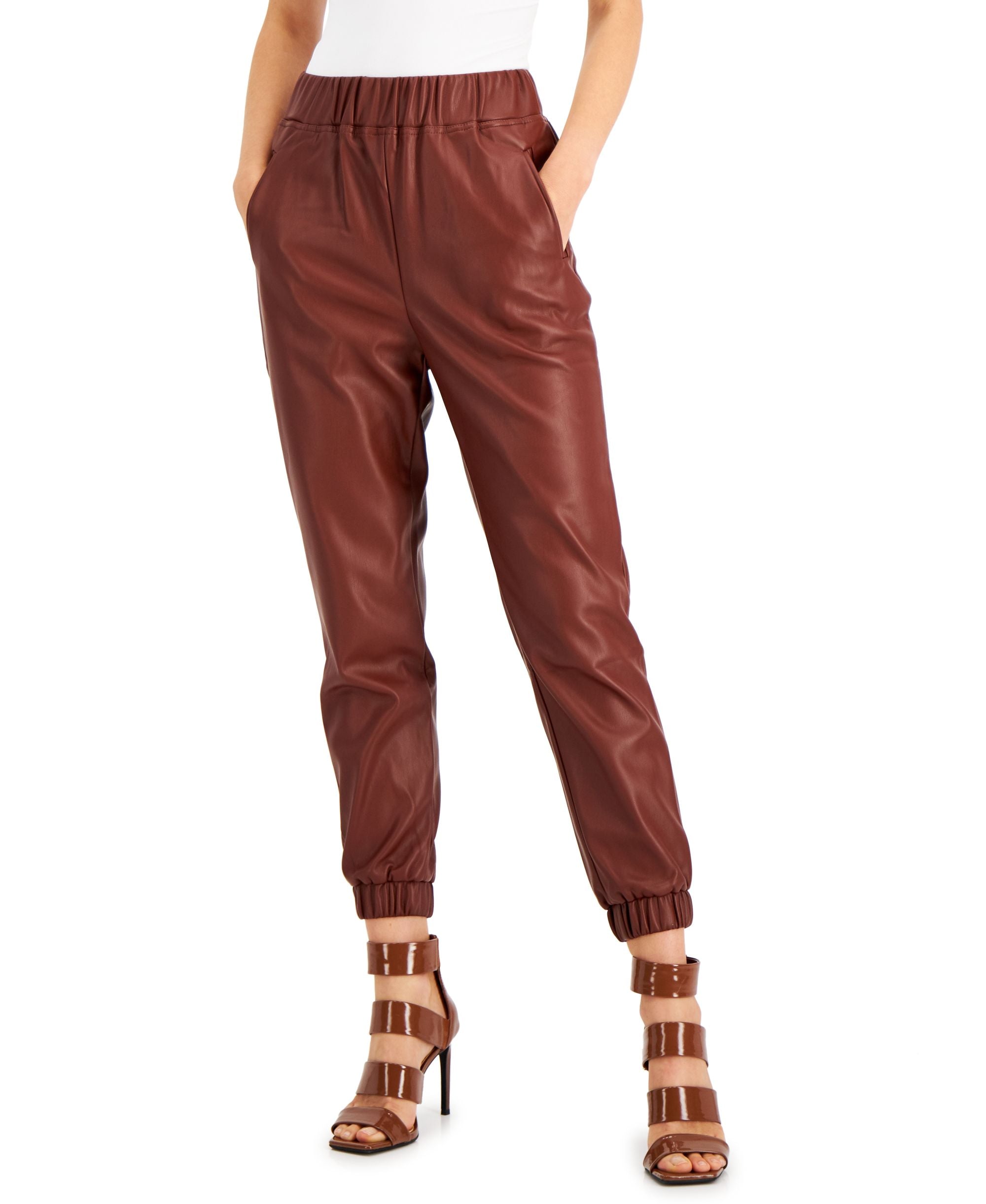 INC International Concepts Faux-Leather Finish Joggers