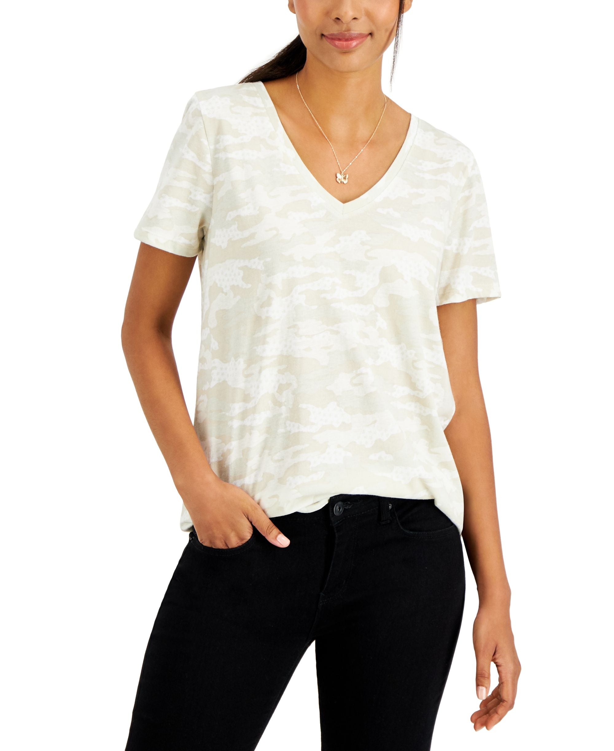Style & Co Petite Cotton Camo Print T-Modern Shirt