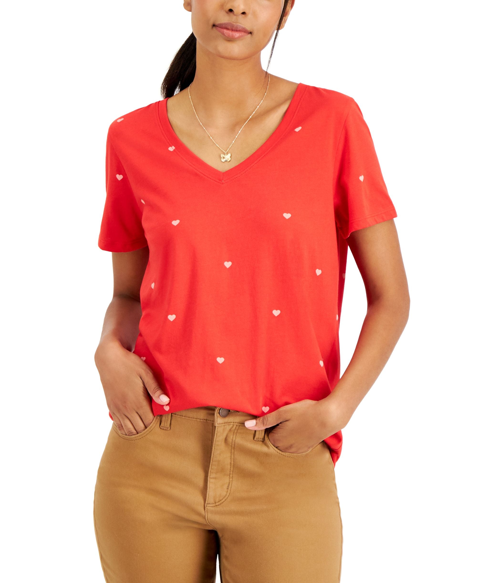 Style & Co Heart Print Timeless Short-Sleeve T-Modern Shirt