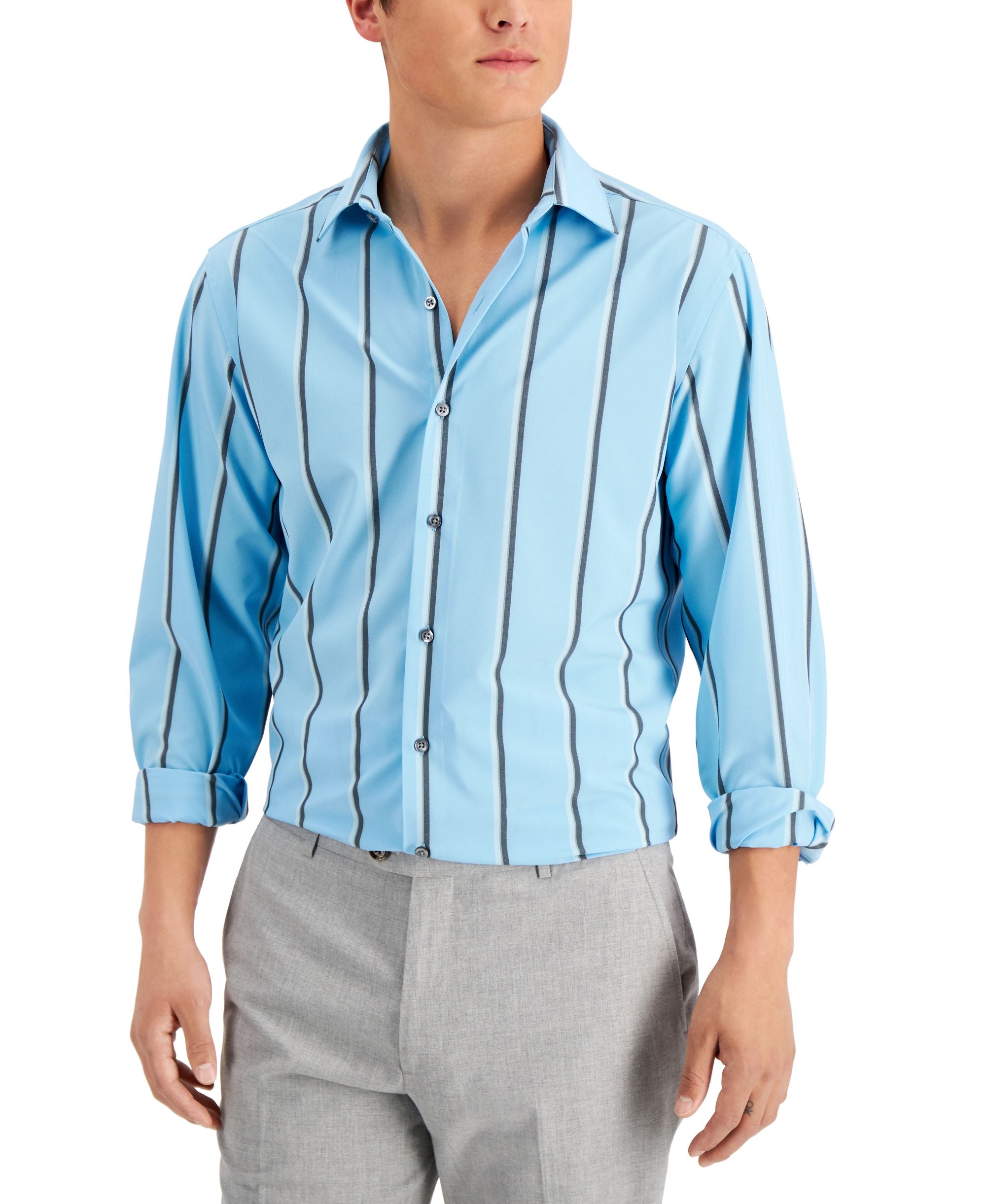 Alfani Mens Slim-Cut Fit 4 Way Stretch Dress Modern Shirt