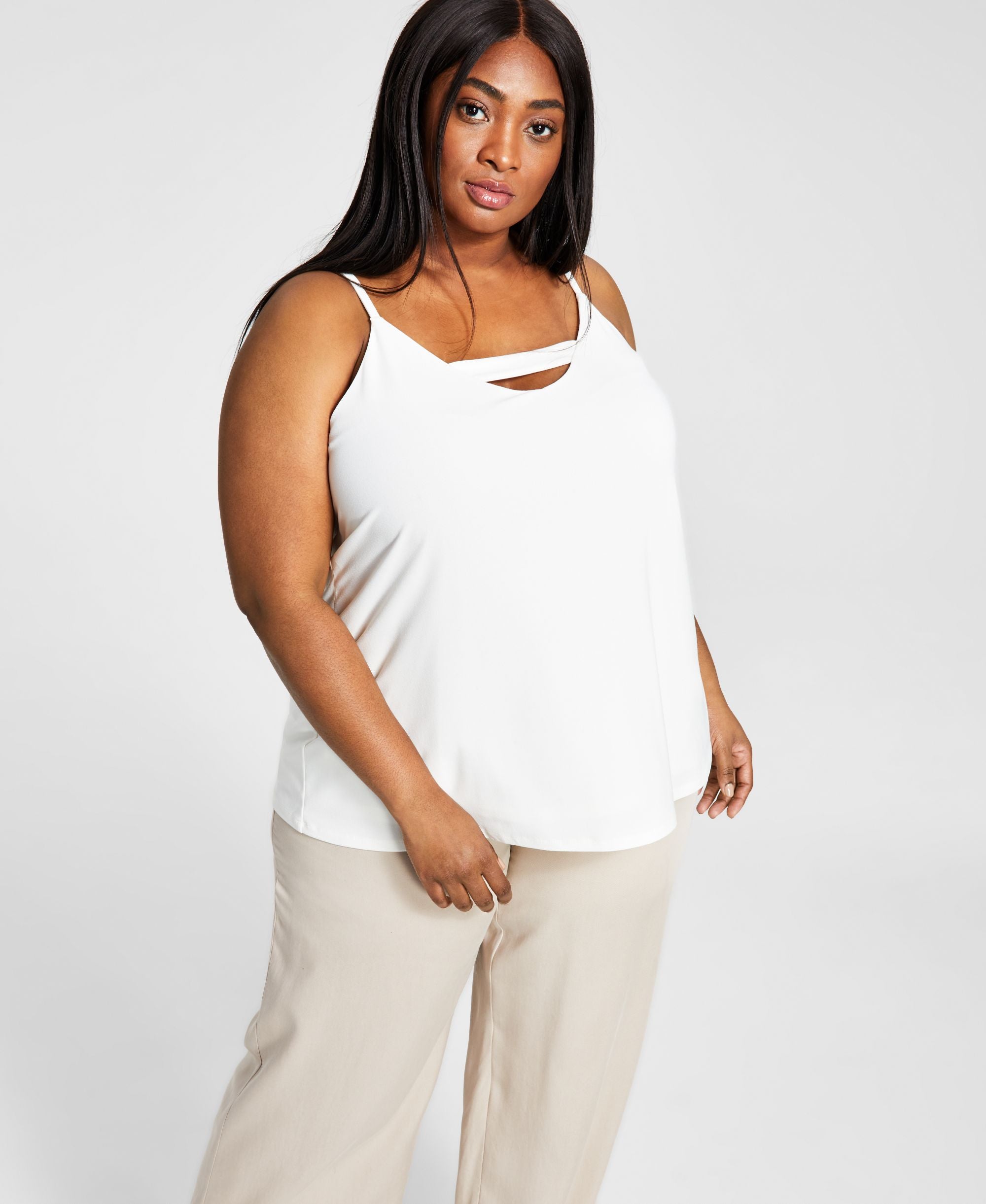 Bar III Modern Plus Size Zip Back Halter Premium Top