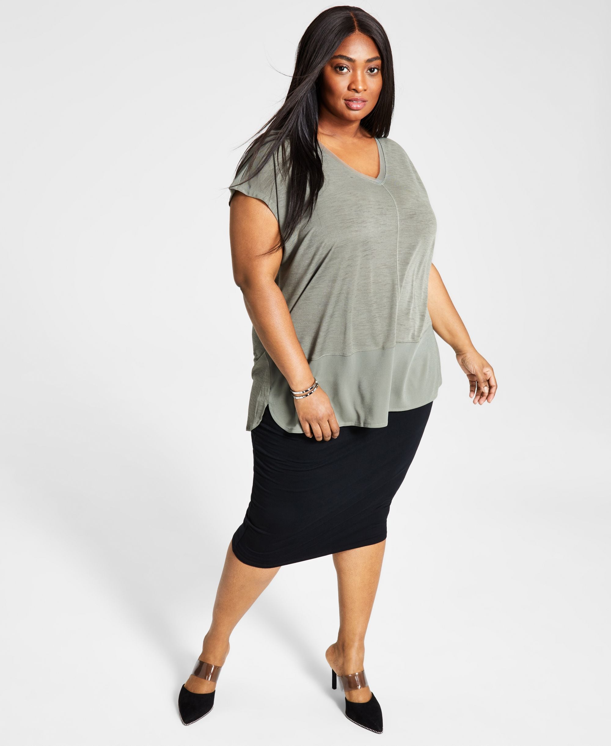 Bar III Plus Size Mixed Media Premium Top