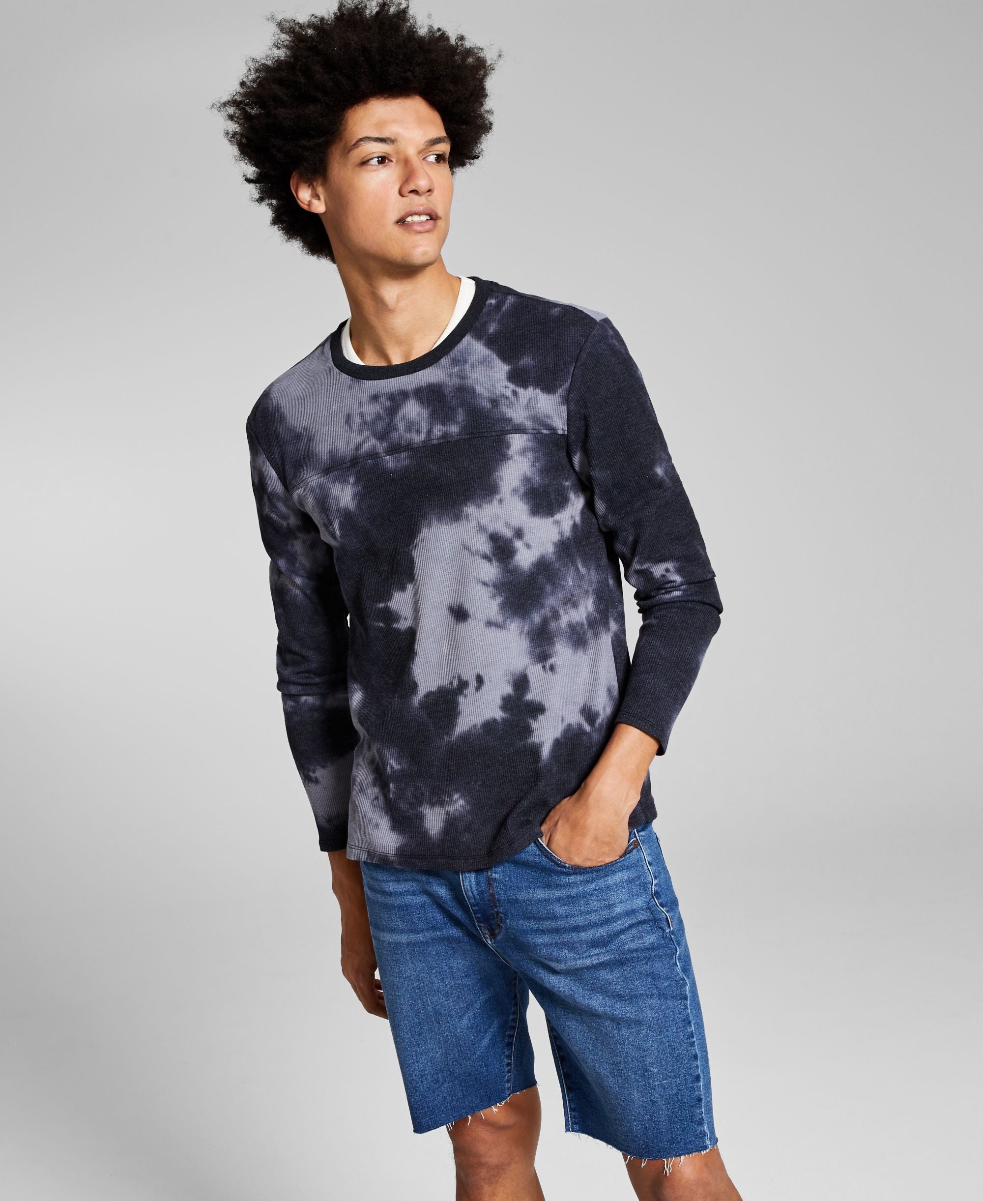 And Now This Mens Waffle-Knit Long-Sleeve Thermal Modern Shirt