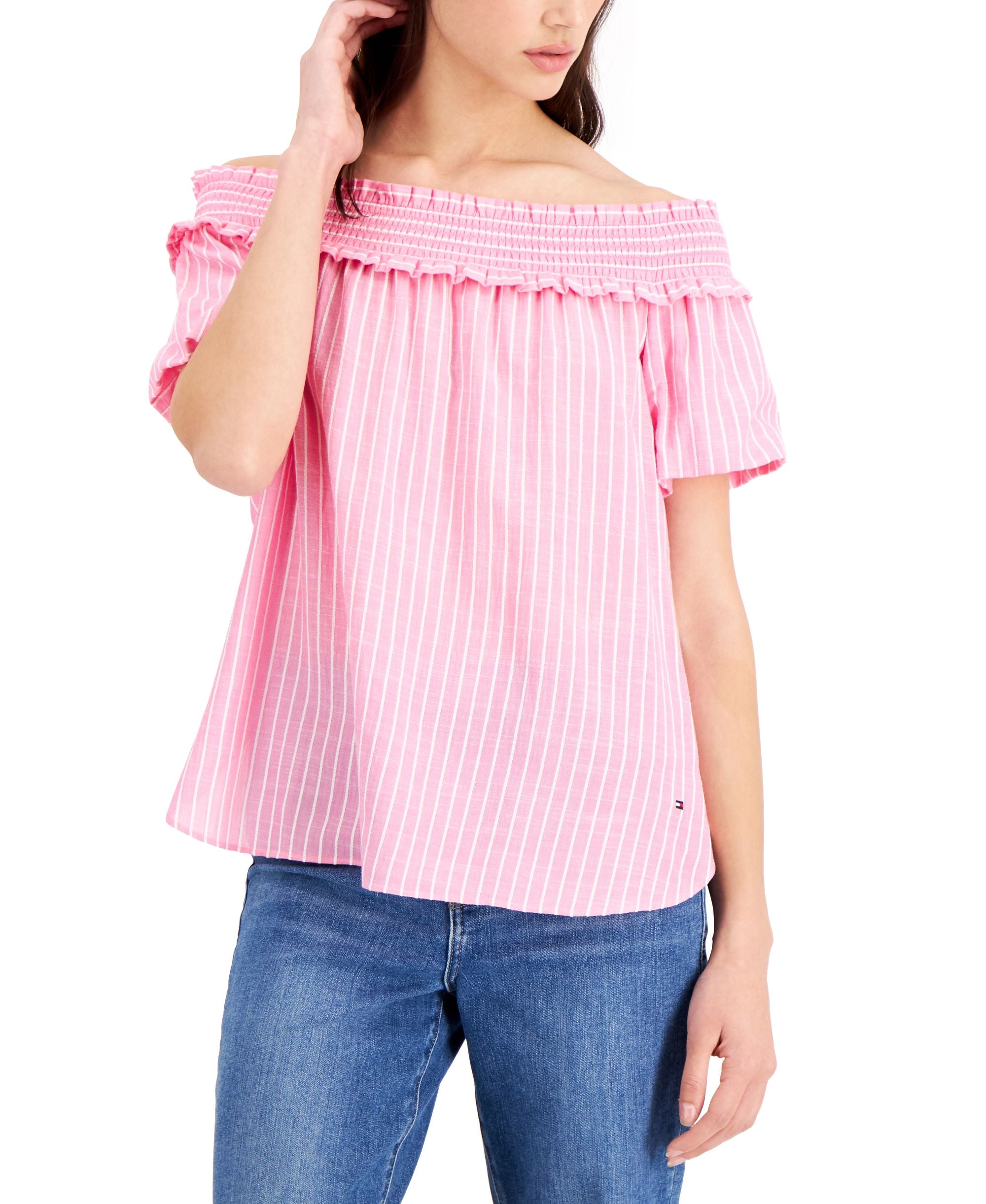 Tommy Hilfiger Striped Off-The-Shoulder Premium Top