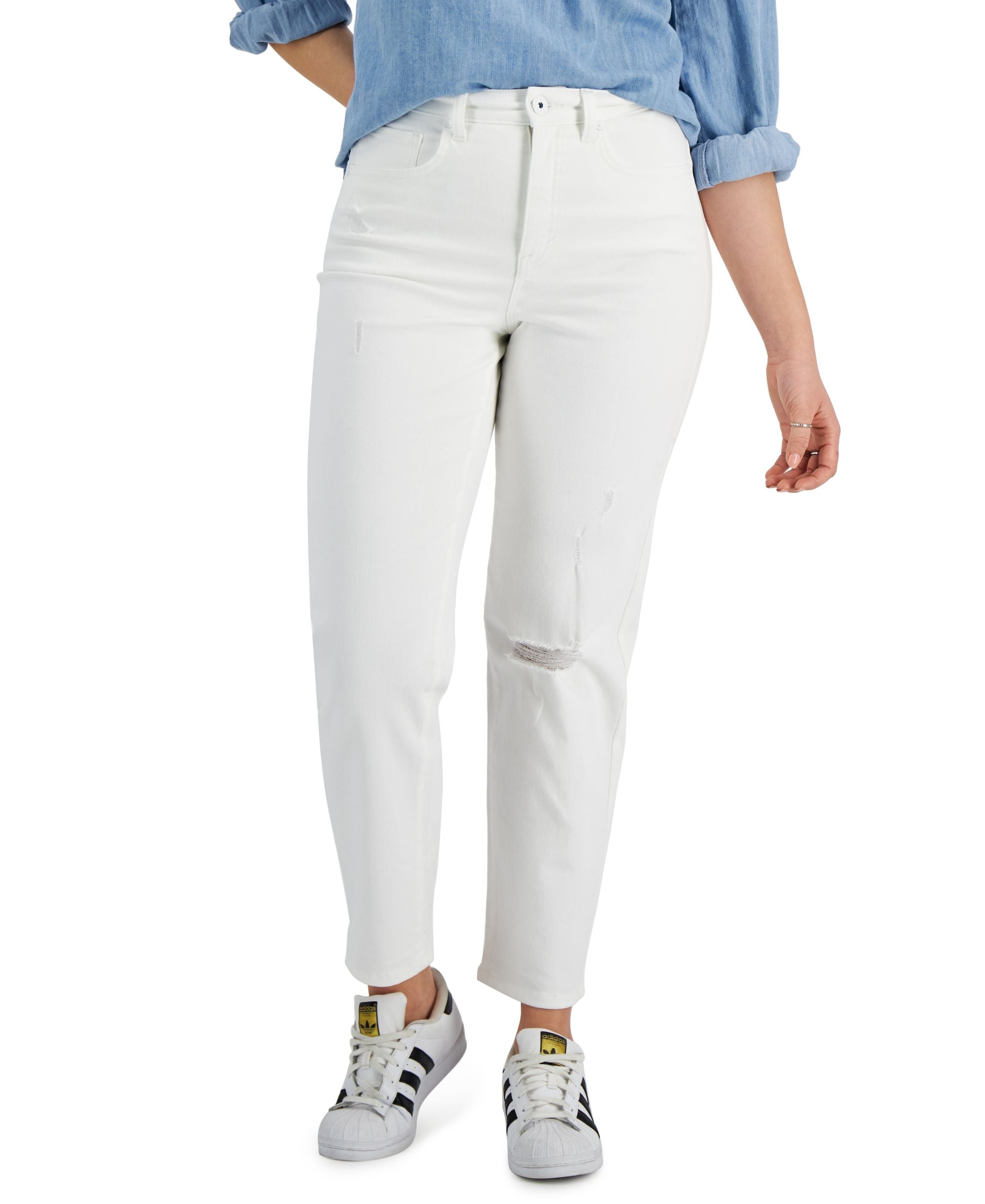 Style & Co Womens Destructed Straight-Cut Mom Premium Jeans