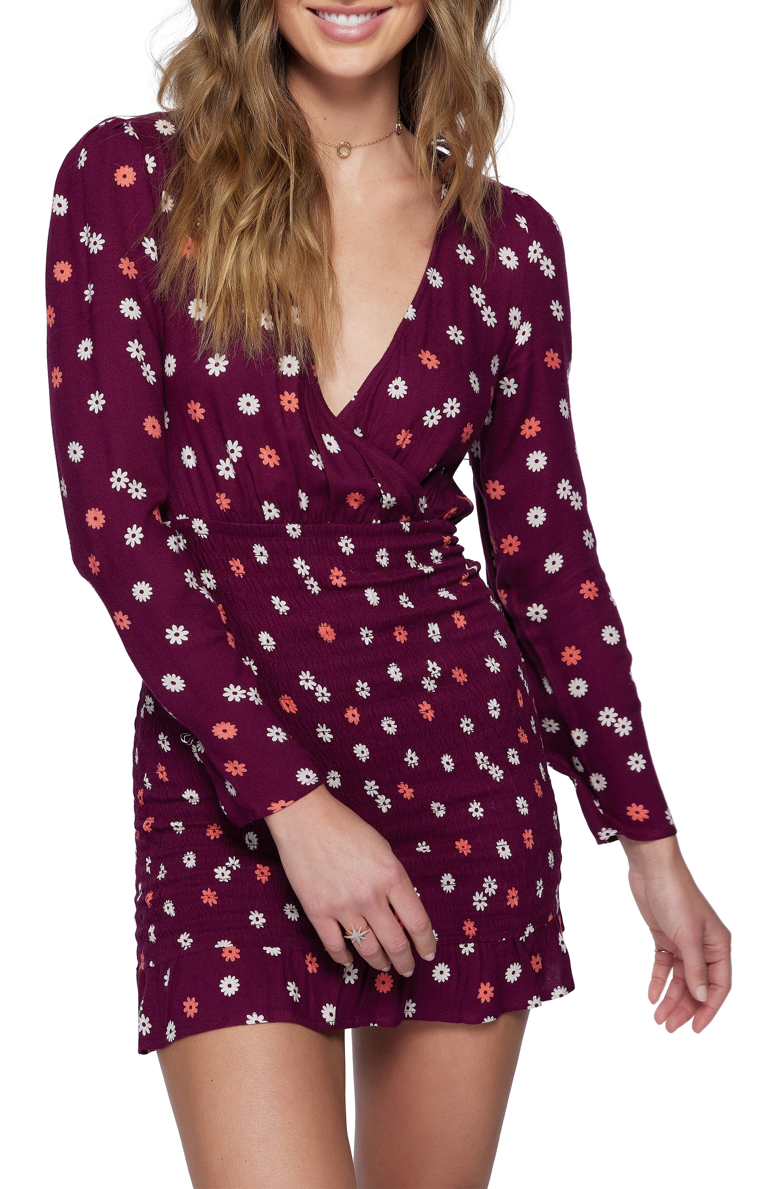 Jules Floral Long-Sleeve Smocked Minidress